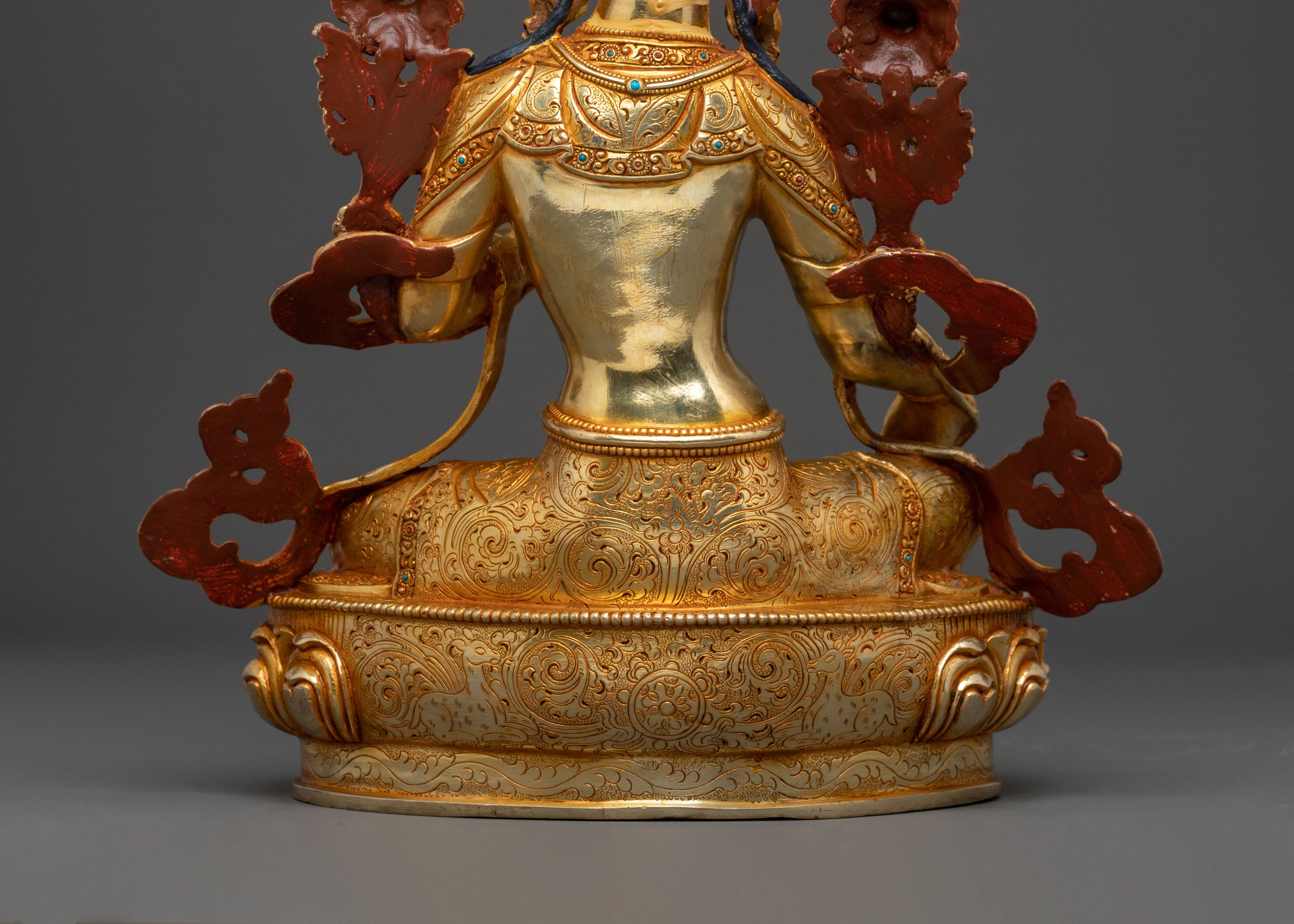 Green Tara Statue: 24K Gold Gilded Buddhist Protector