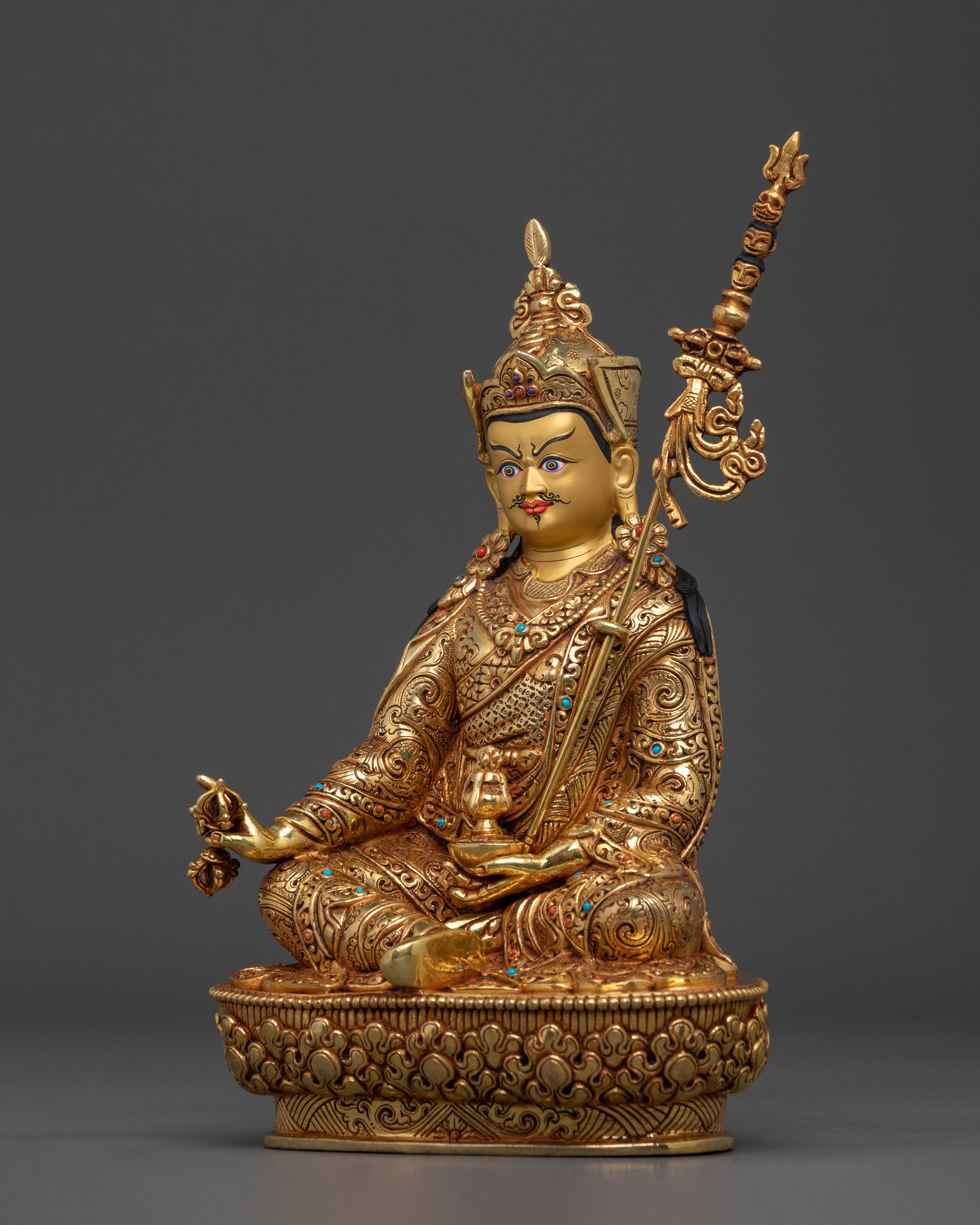 Guru Rinpoche Fire Gold Gilded Statue | Himalayan Artistry