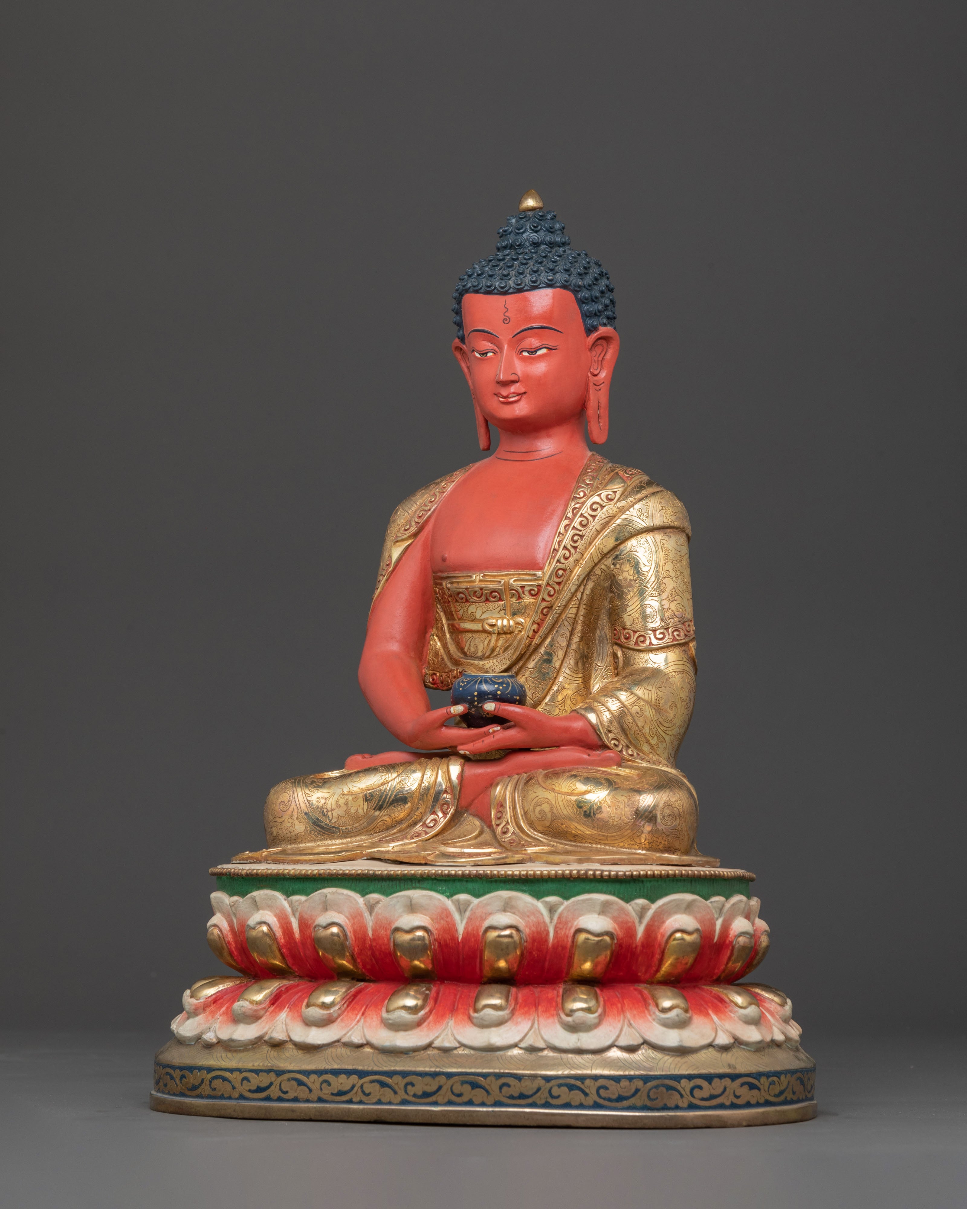 Handcrafted Copper Statue of Amitabha Buddha: Serene Devotional Art