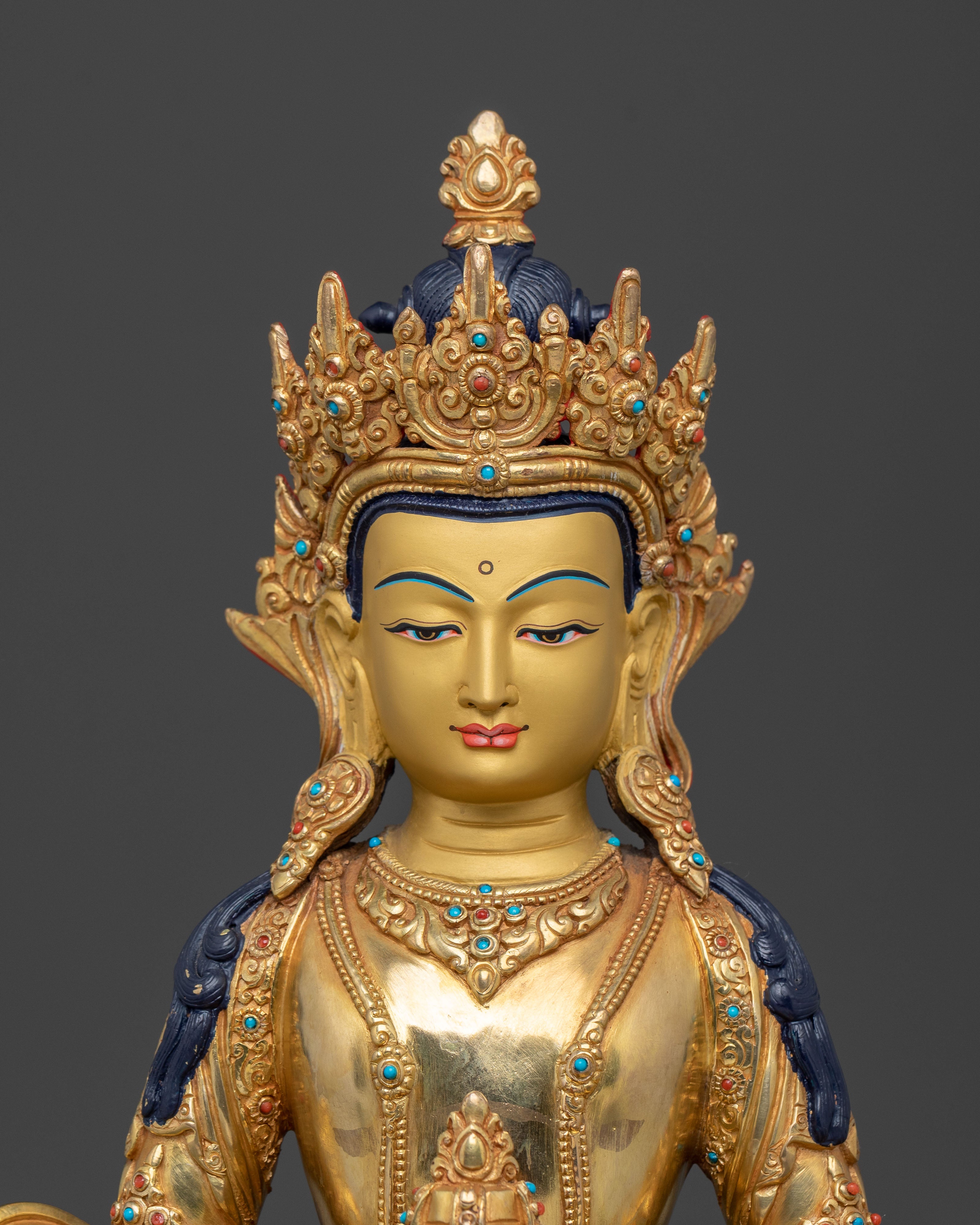 Amitayus Long Life Deity Sculpture | 24K Gold Gilded