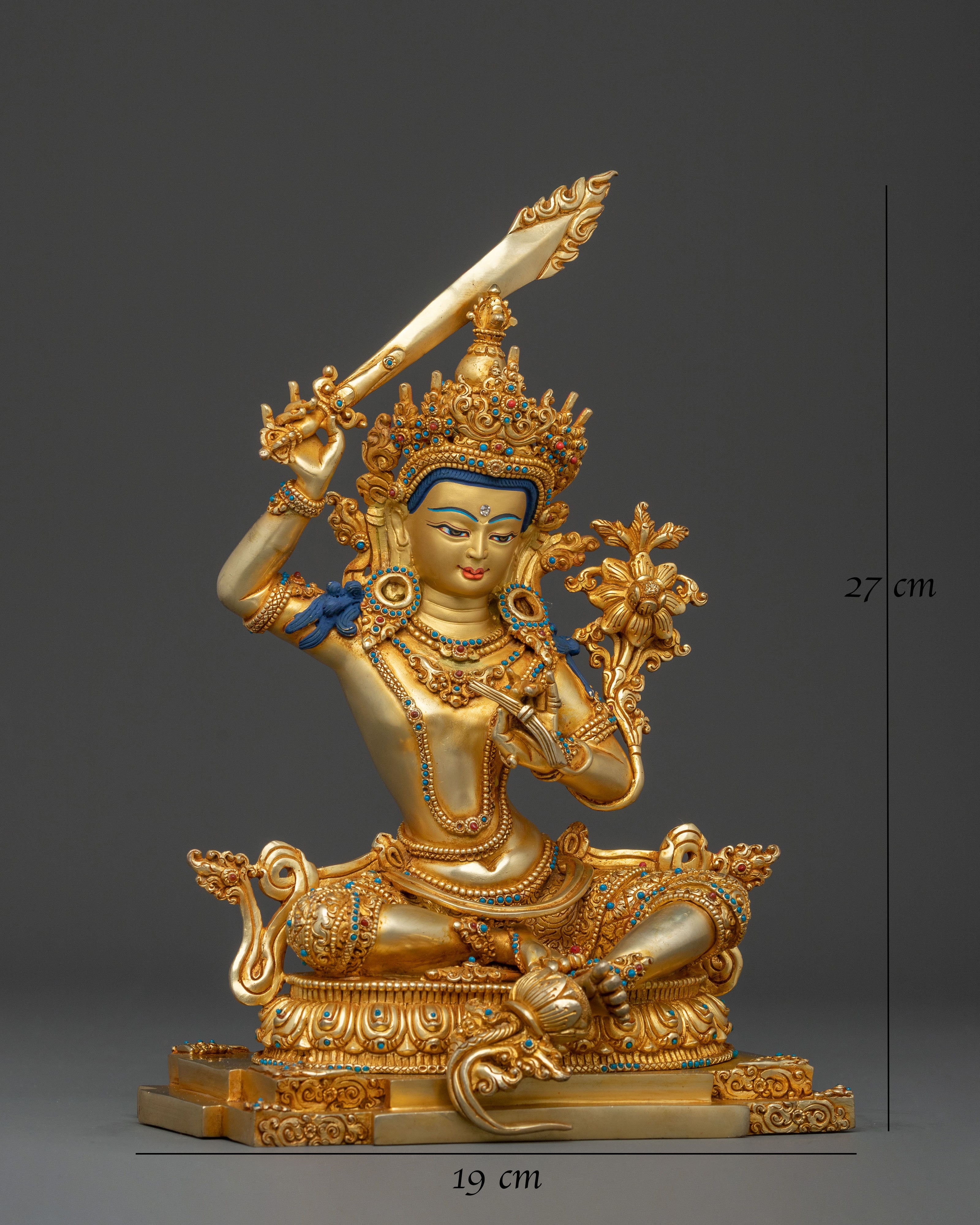 Manjushri Idol: 24K Gold Gilded Sacred Figurine