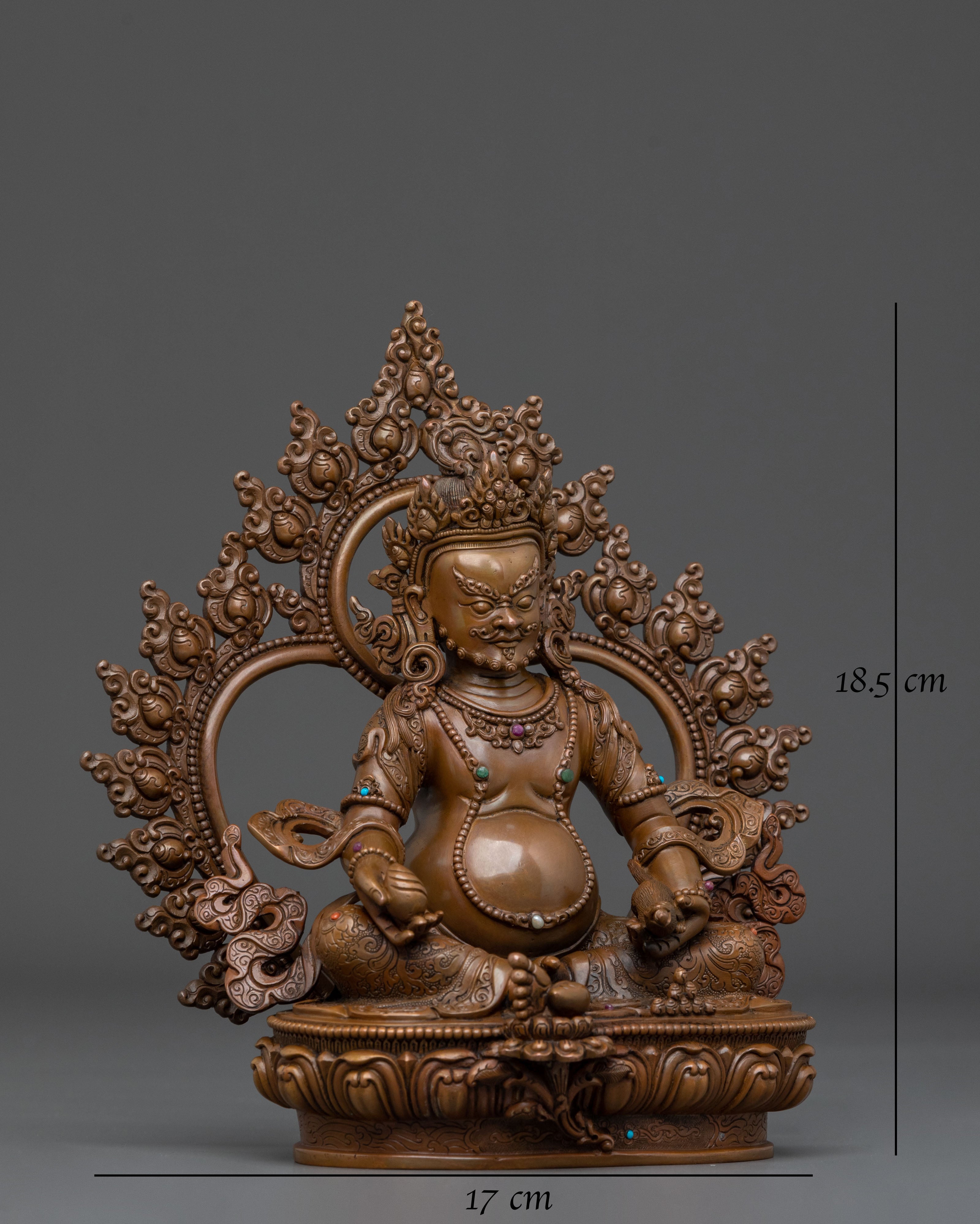 Handmade Dzambhala Wealth Deity Sculpture: Oxidized Copper Statue