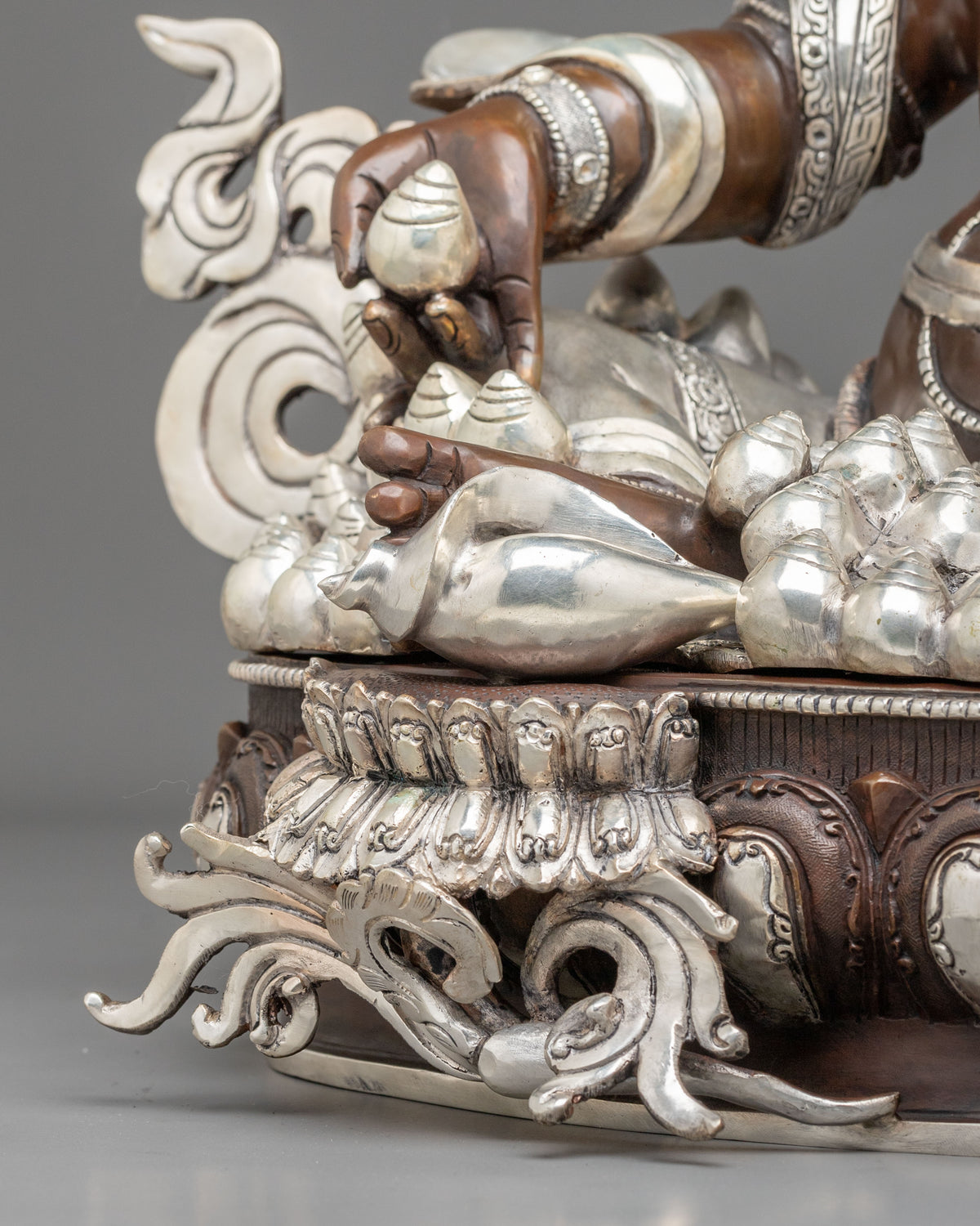 Dzambhala Oxidized Copper Statue with Silver Plating | Home Decor