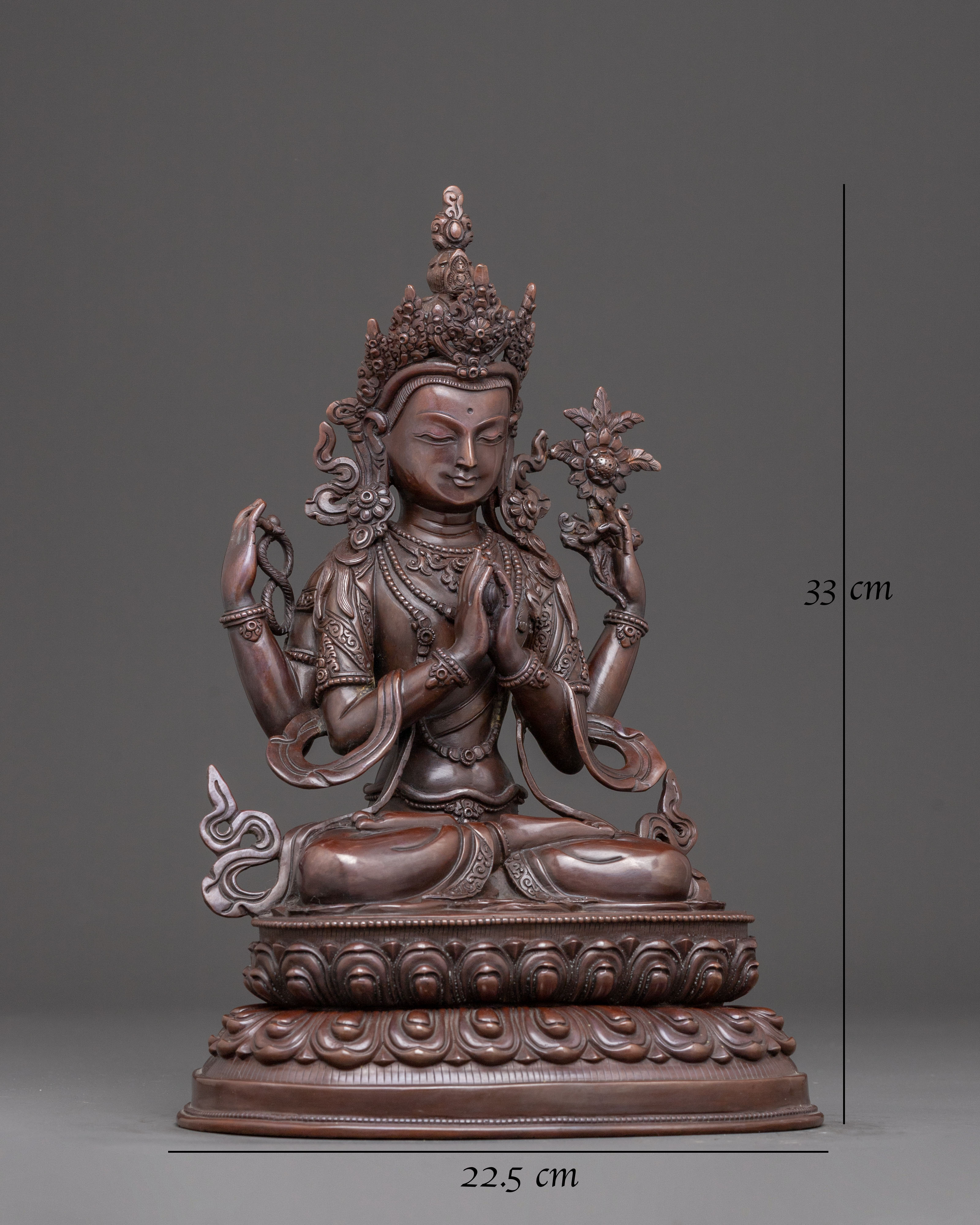 Handcrafted Oxidized Copper Chenrezig Bodhisattva Statue
