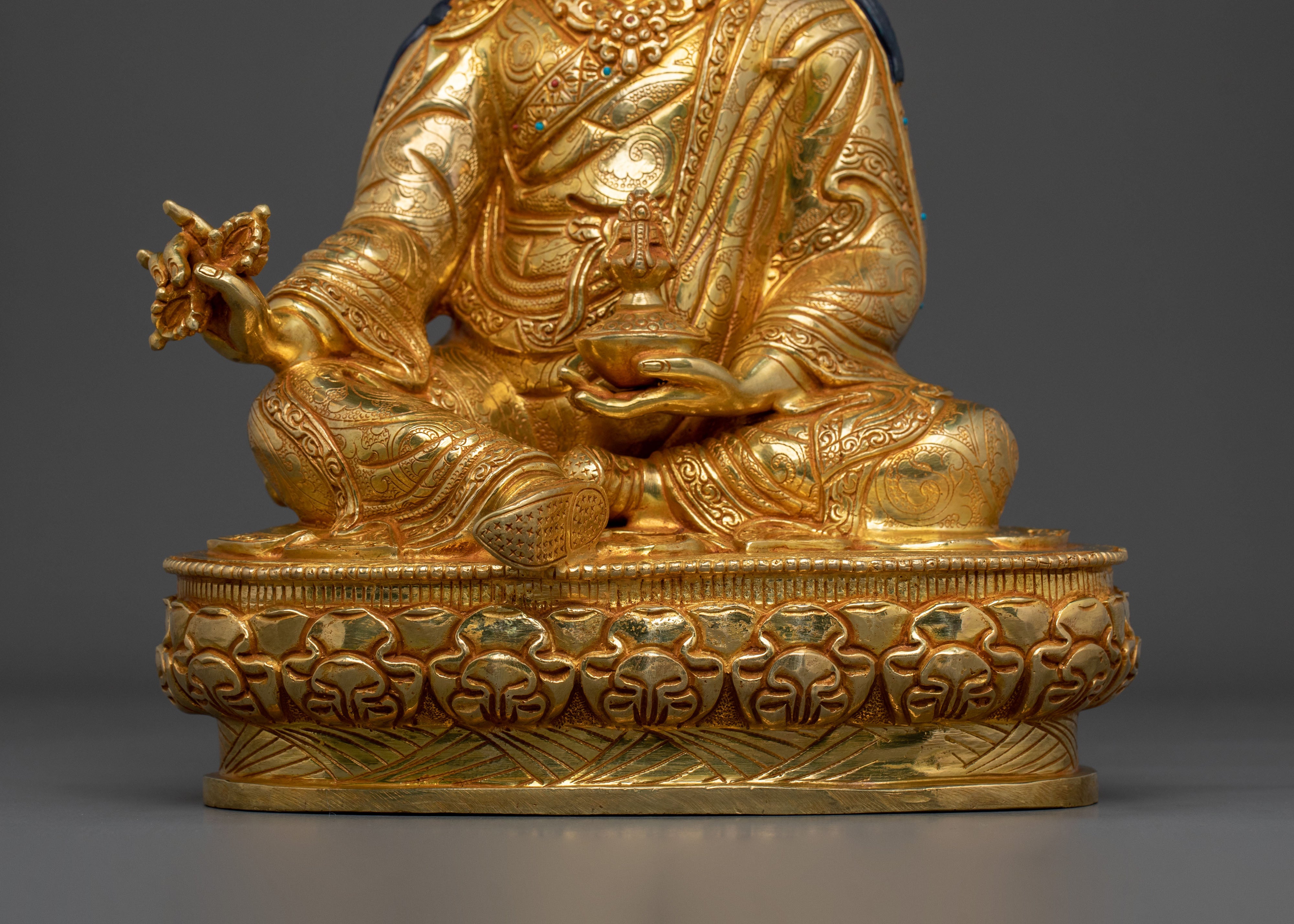 Buddhist Protector Guru Rinpoche Statue | 24K Gold Gilded Artwork
