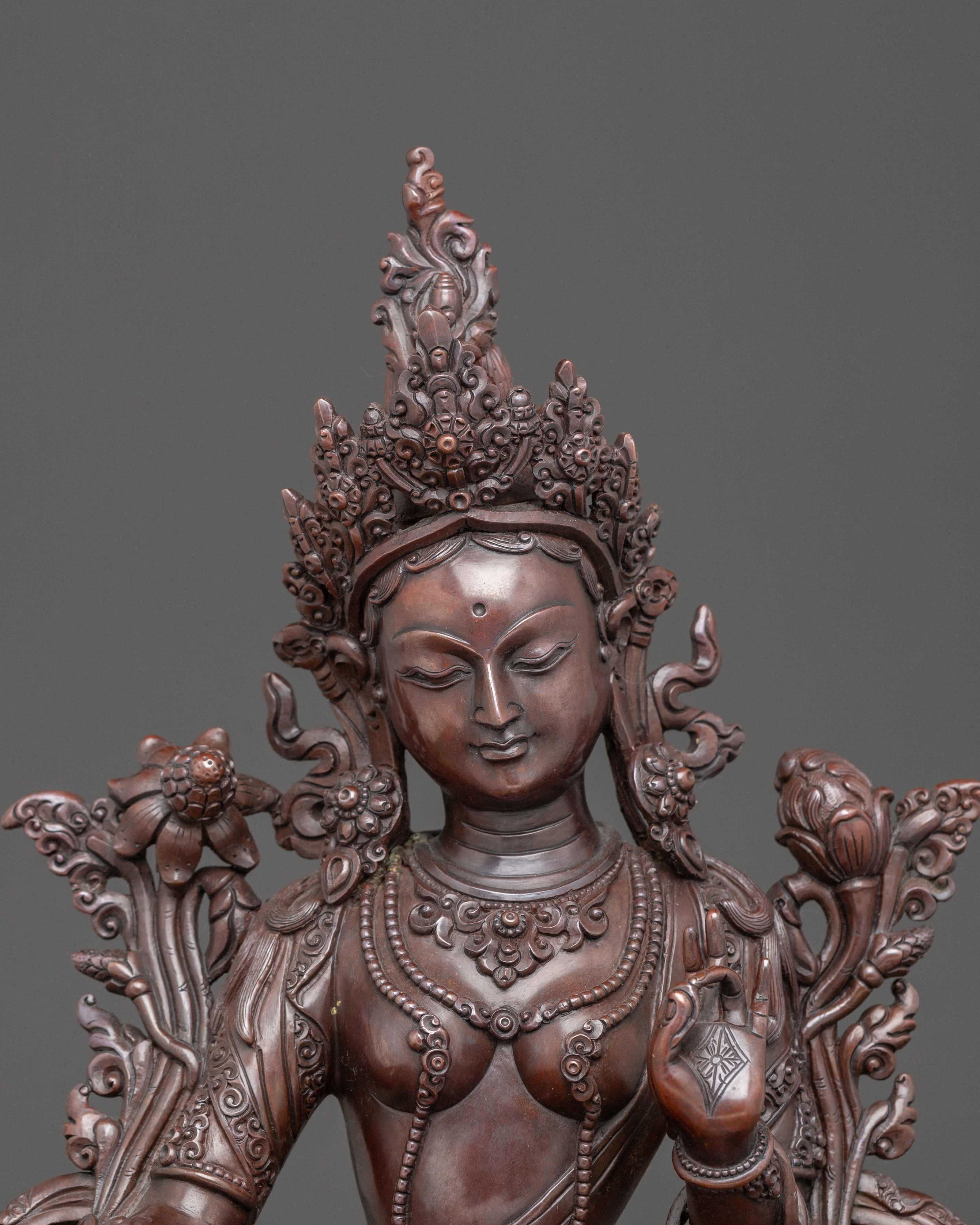 Handmade Oxidized Copper Shyama Tara Statue | Compassionate Goddess of Protection
