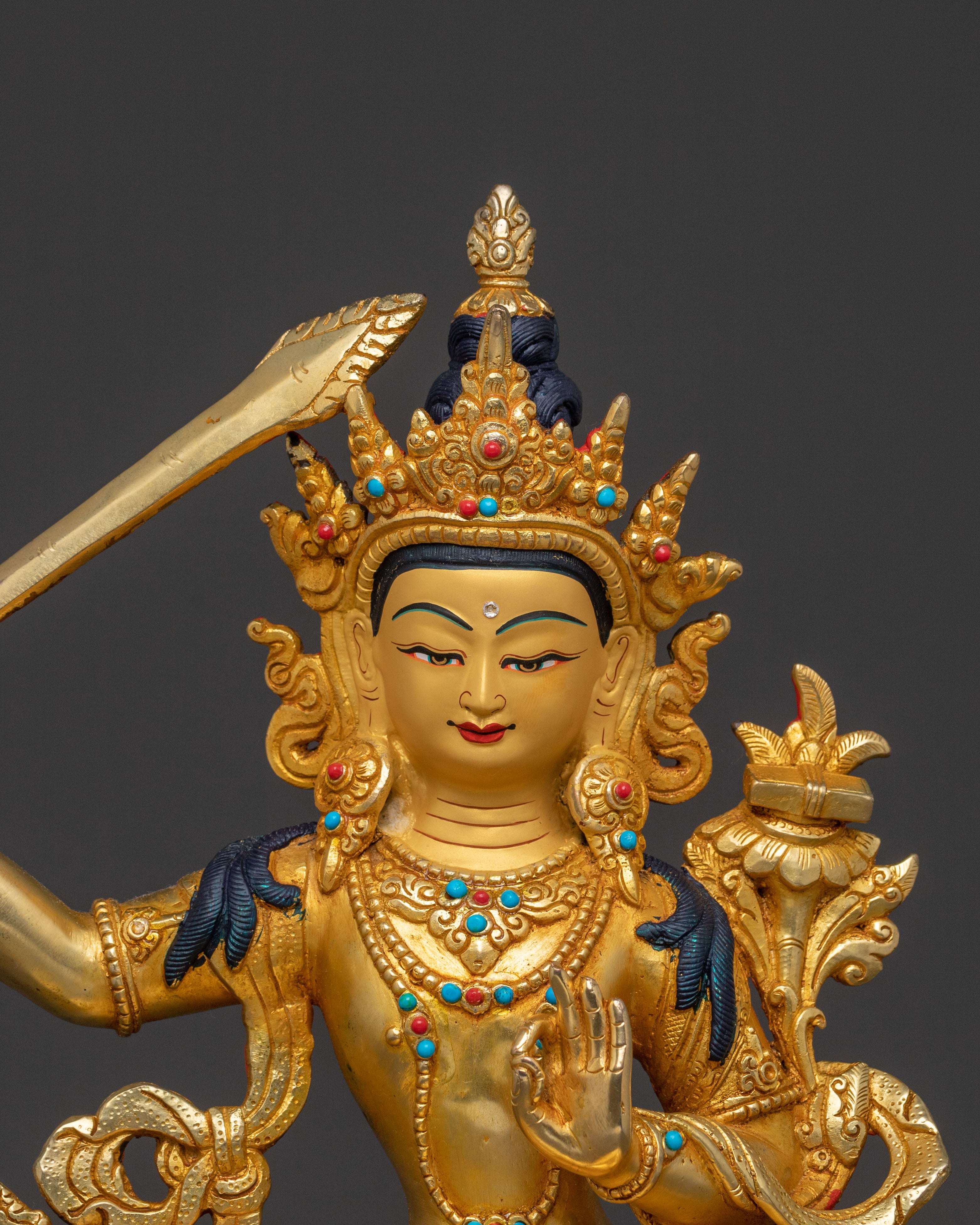 Manjushri Statue Protector of Knowledge | 24k Gold-Glided Sculpture