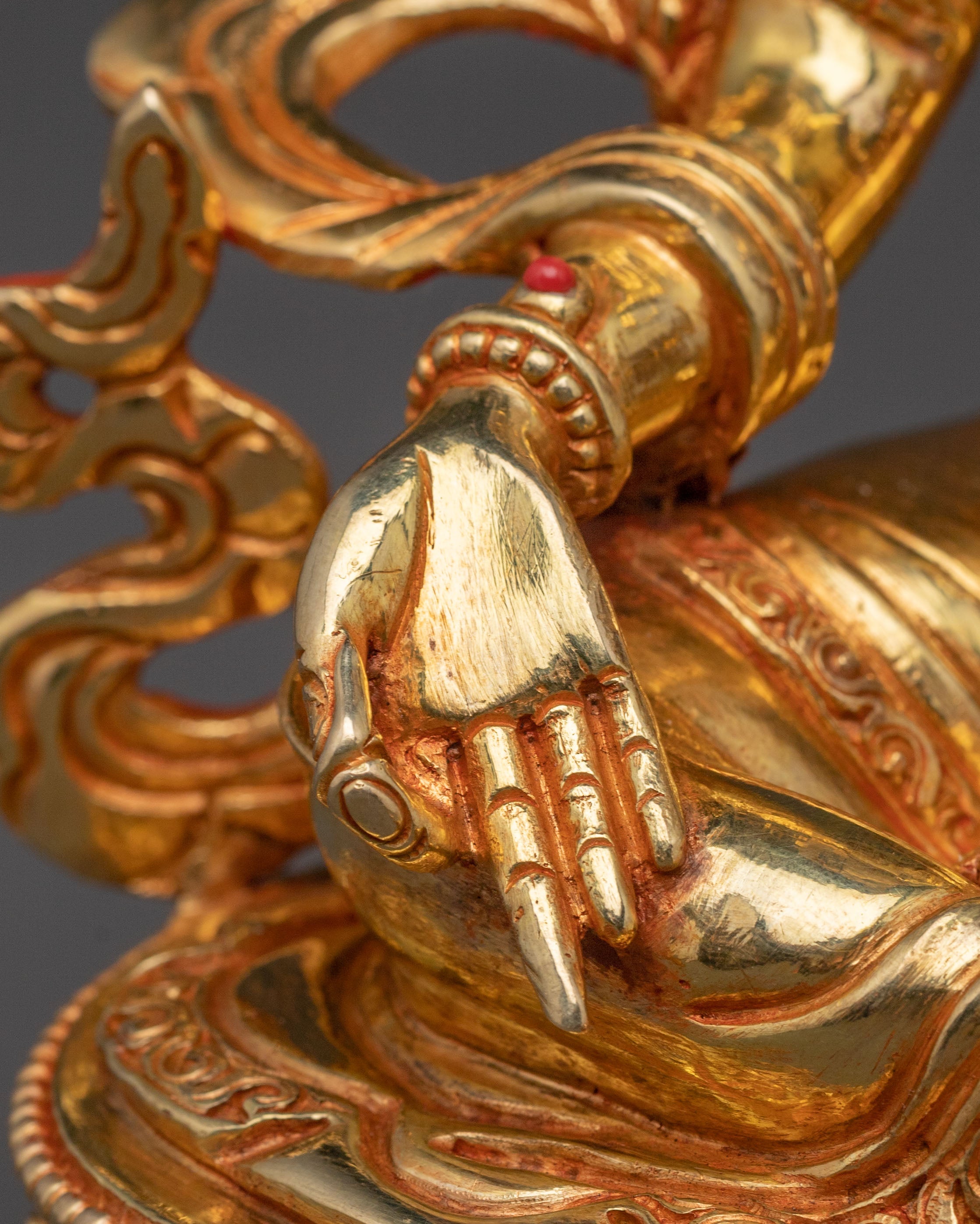 Gold Glided Green Tara Statue - Handcrafted Copper Artwork