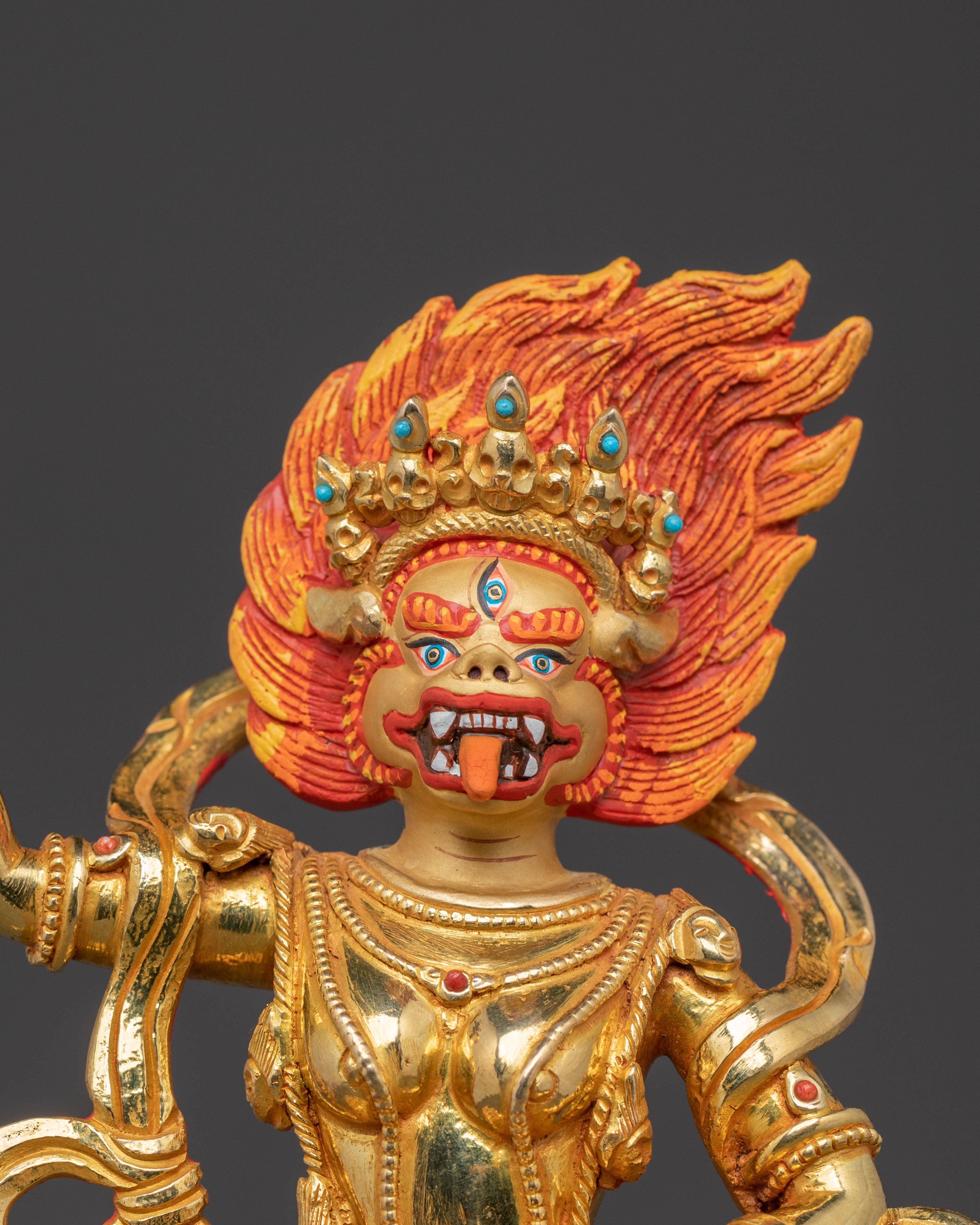 Shimha Mukha Protection Statue | Handcrafted 24K Gold Gilded Artwork