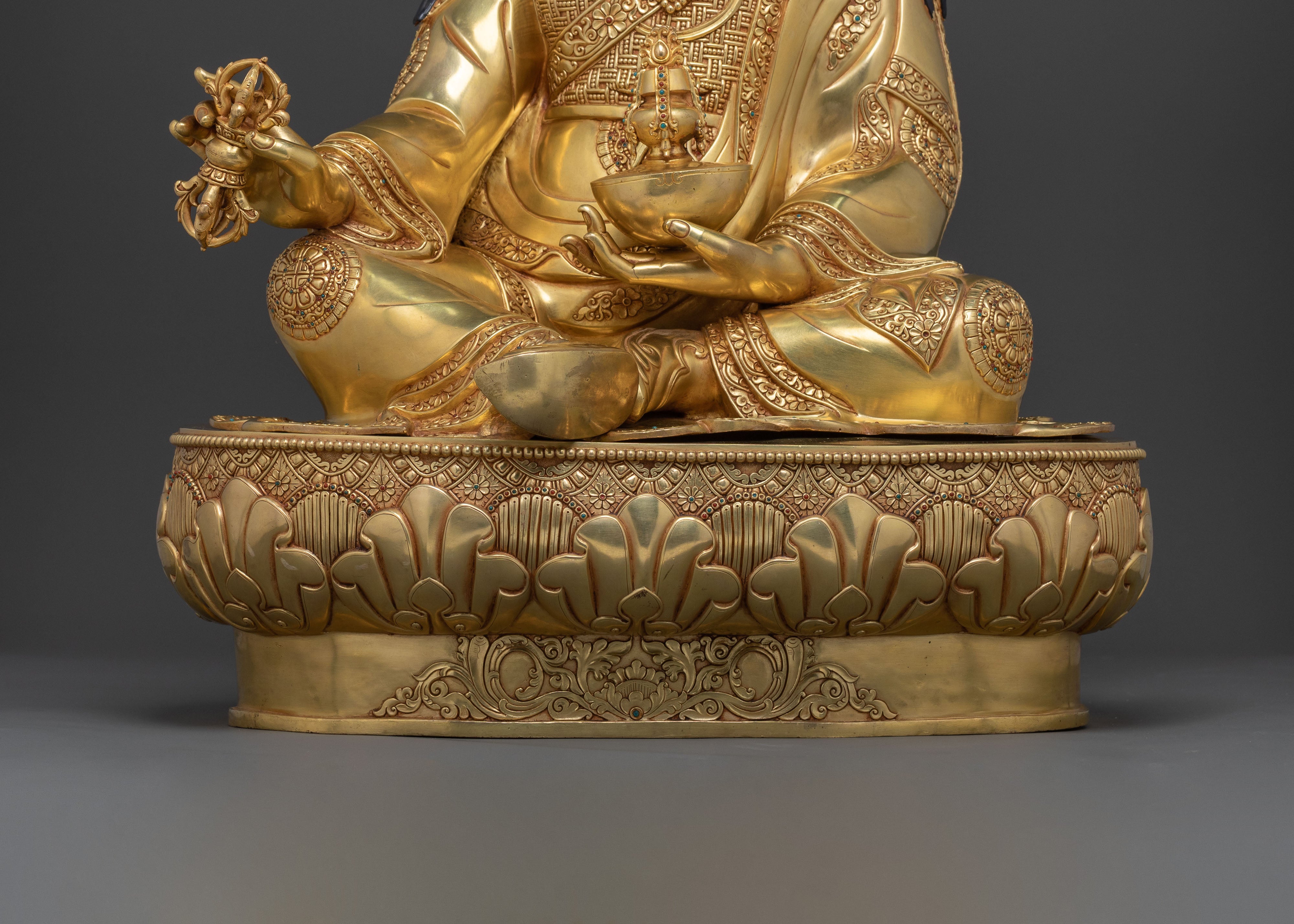 Guru Rinpoche Sacred Lotus Statue | 24K Gold Gilded