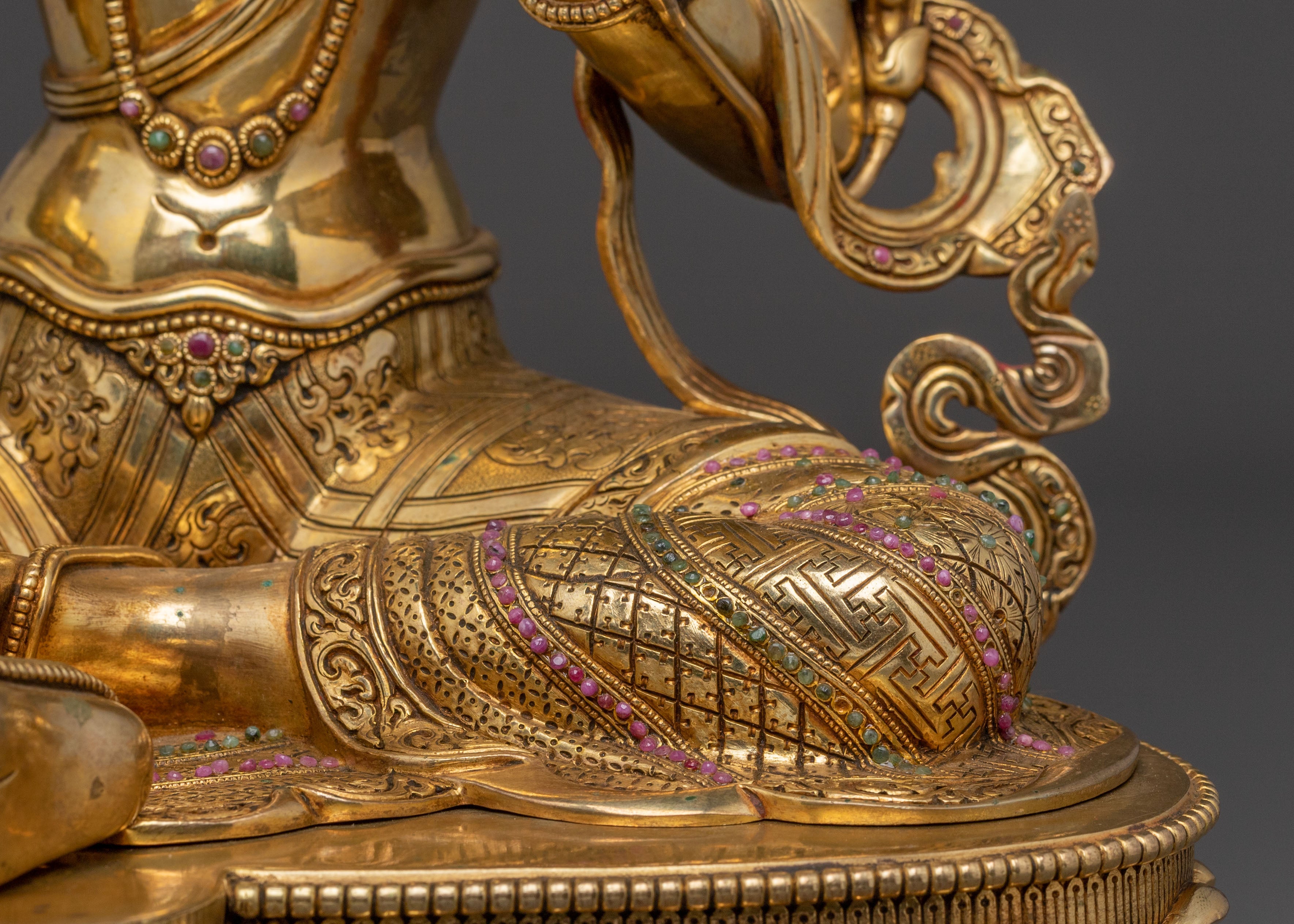 Sacred Statue of Green Tara: Exquisite 24K Gold Gilded