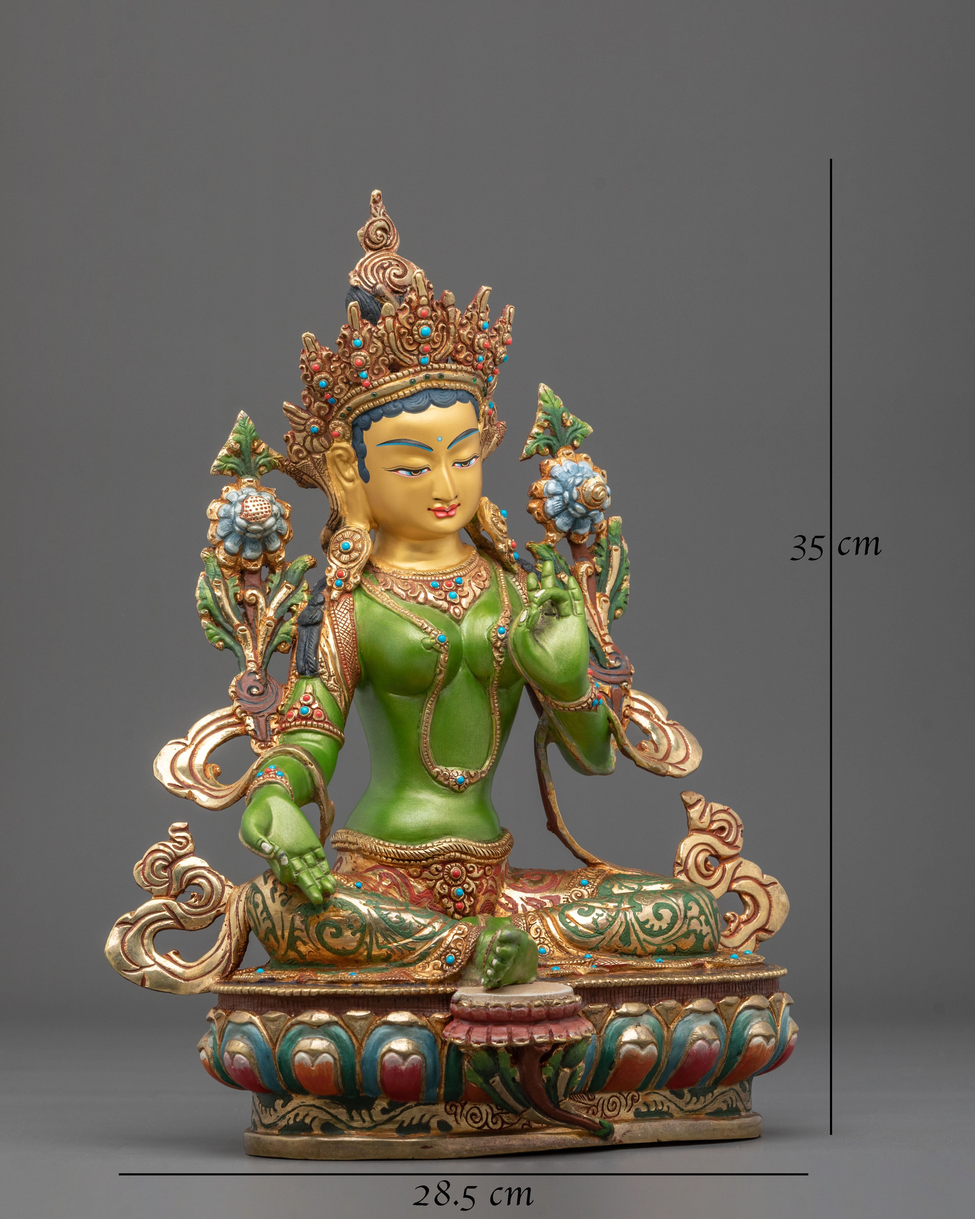 Traditional Green Tara Golden Statue | Tibetan Buddhist Compassion Deity