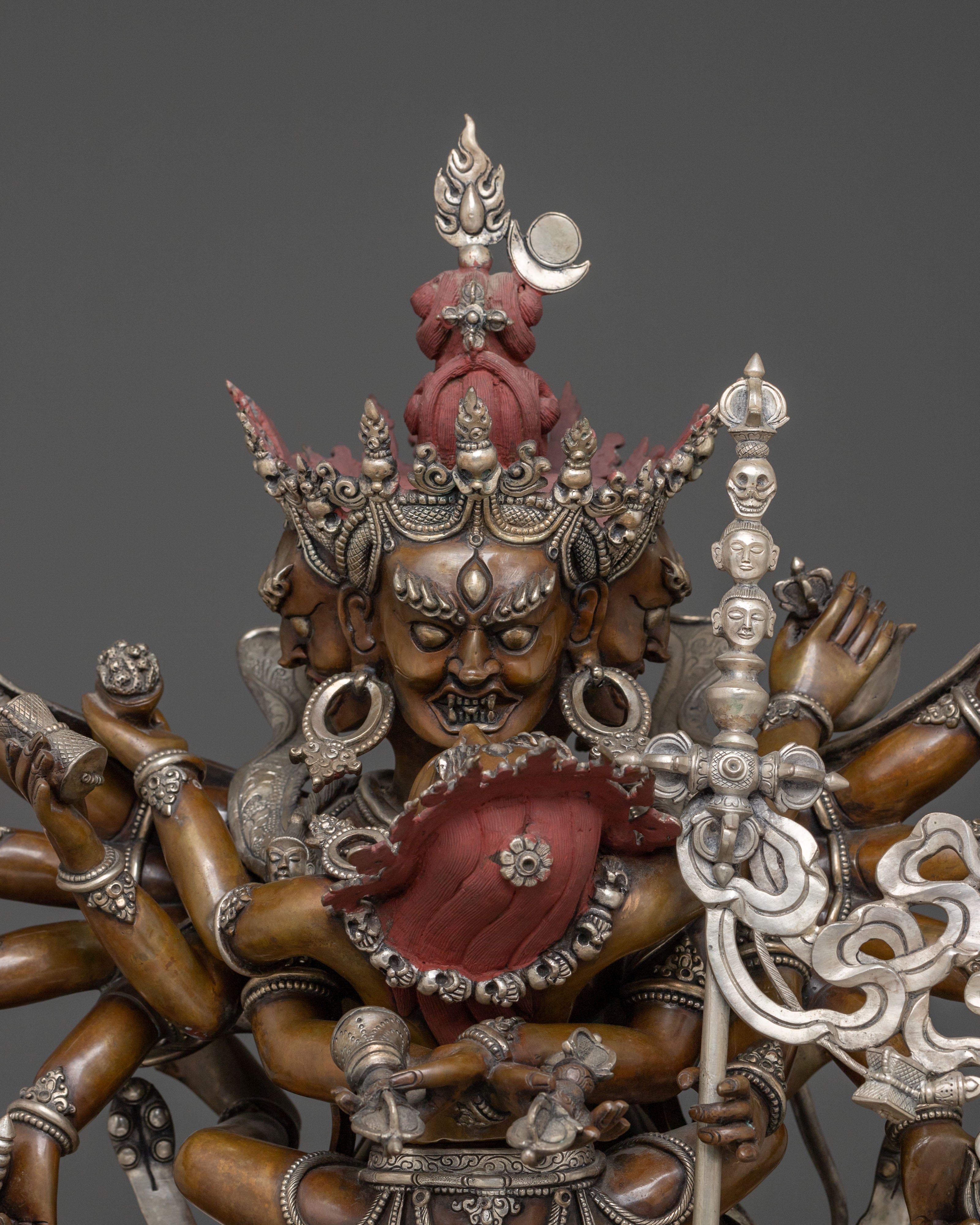 Chakrasamvara Oxidized Copper Statue | Silver-Plated