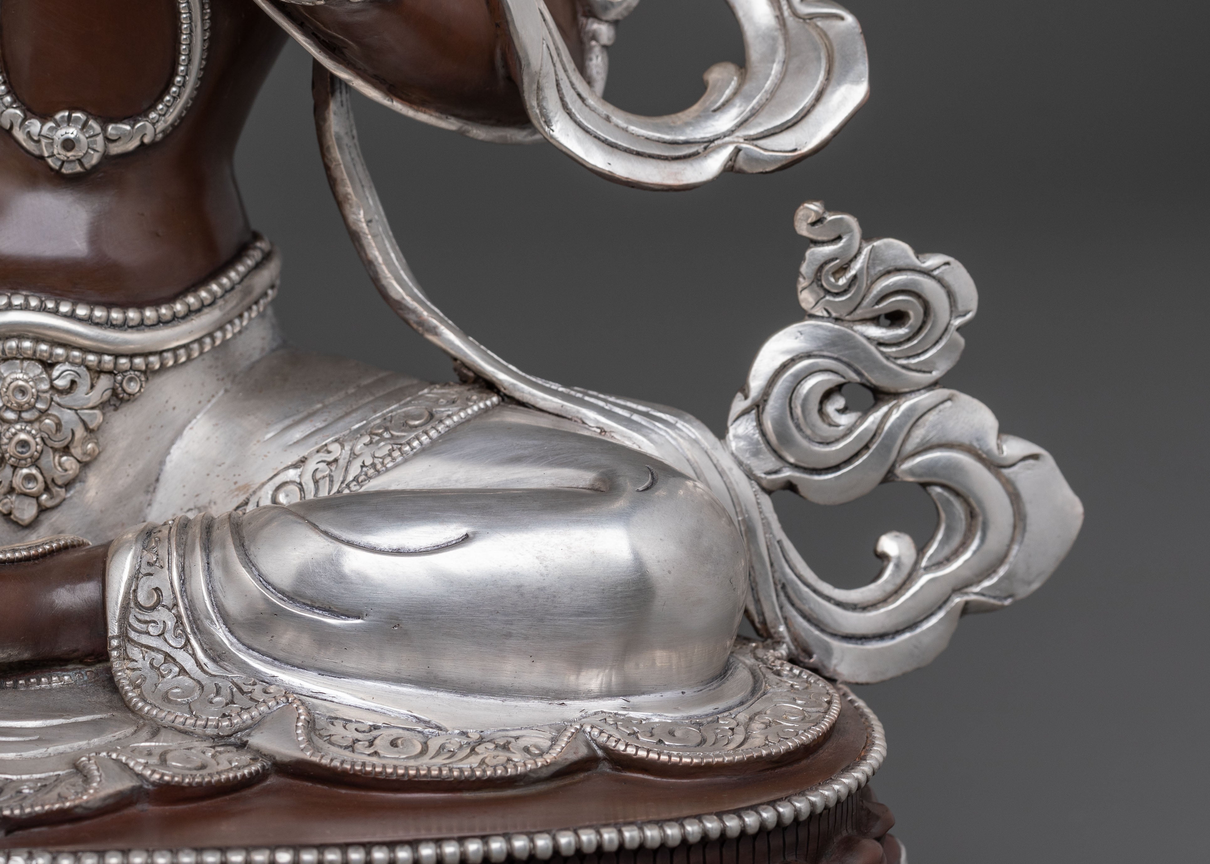 Green Tara: Oxidized Copper Statue with Silver Plated