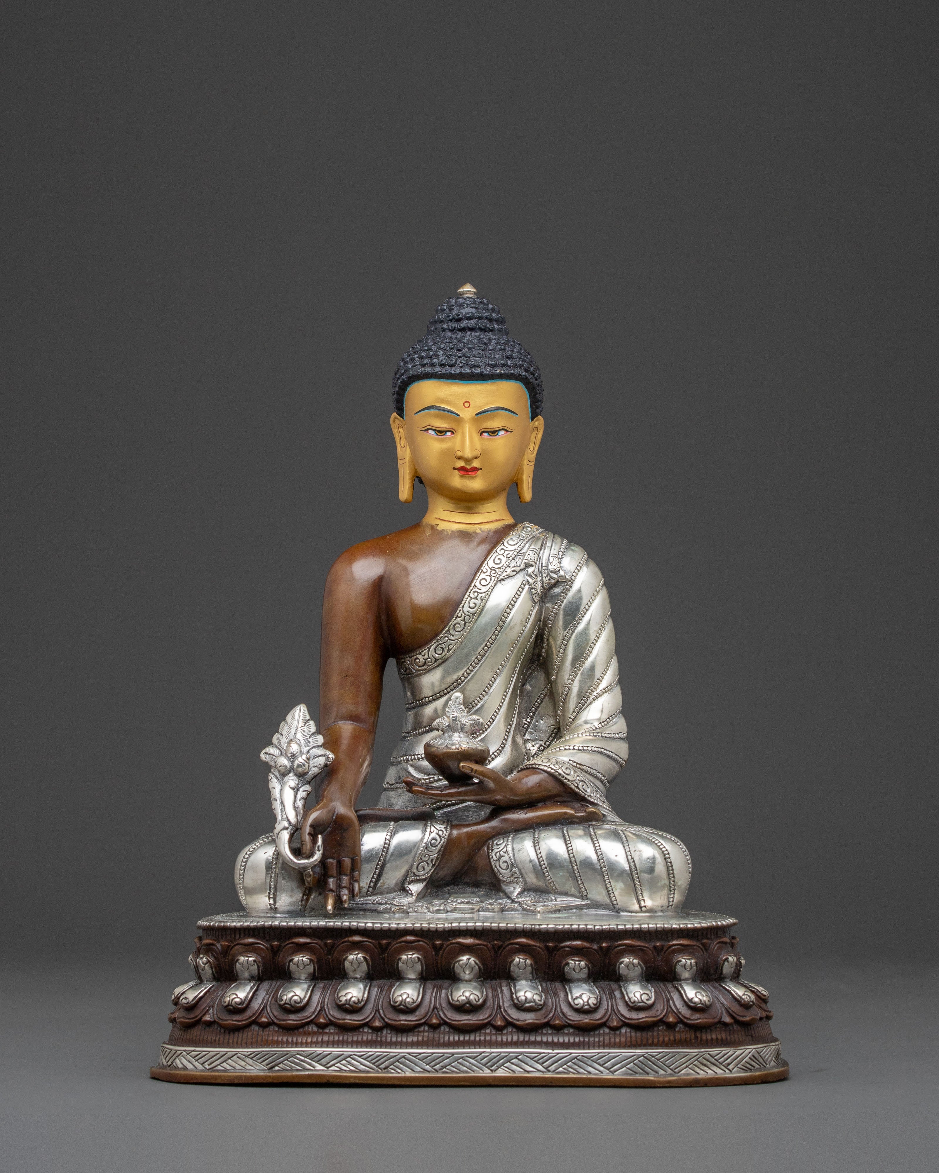 Medicine Buddha Statue – Oxidized Copper & 24K Gold