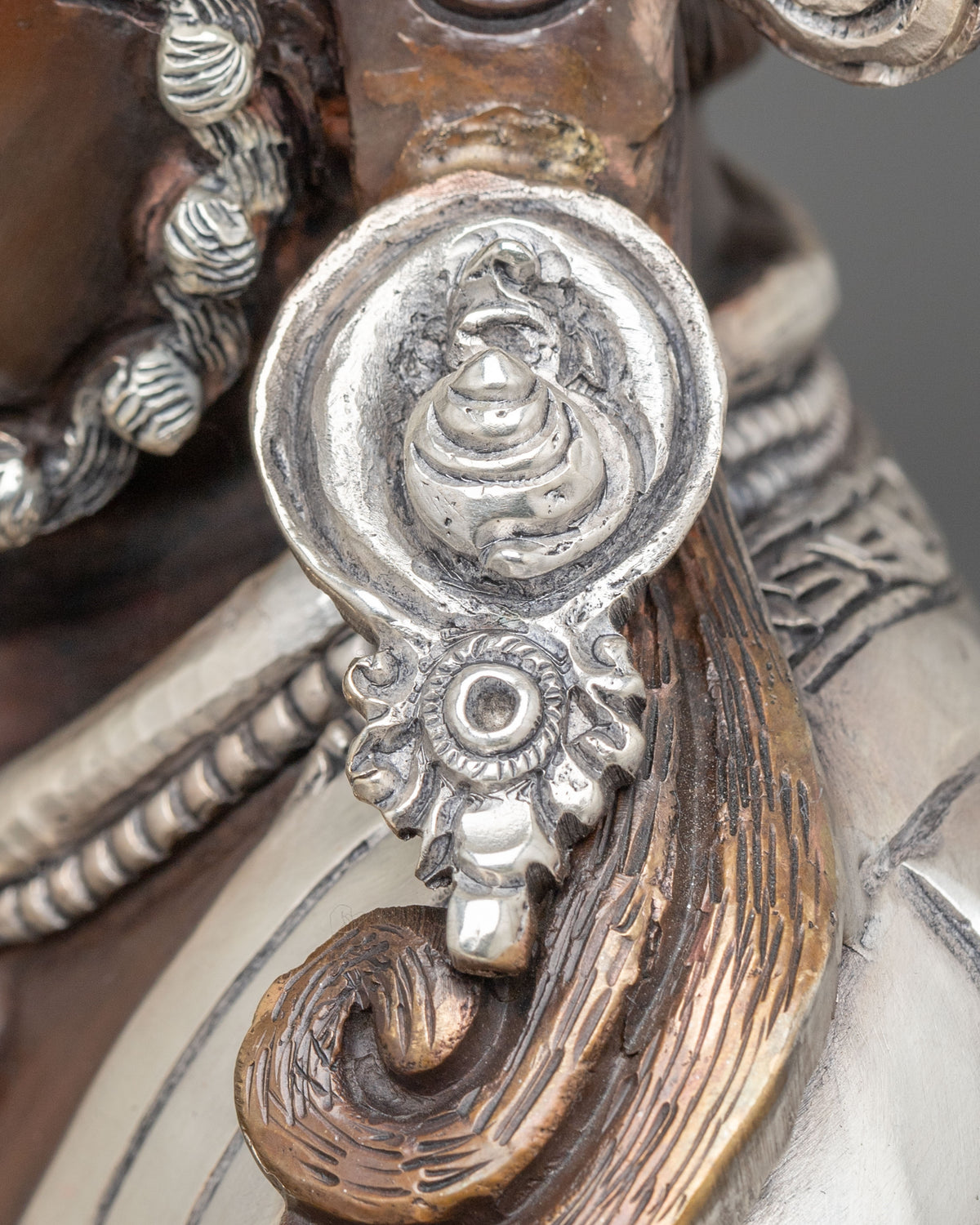 Dzambhala Oxidized Copper Statue with Silver Plating | Home Decor