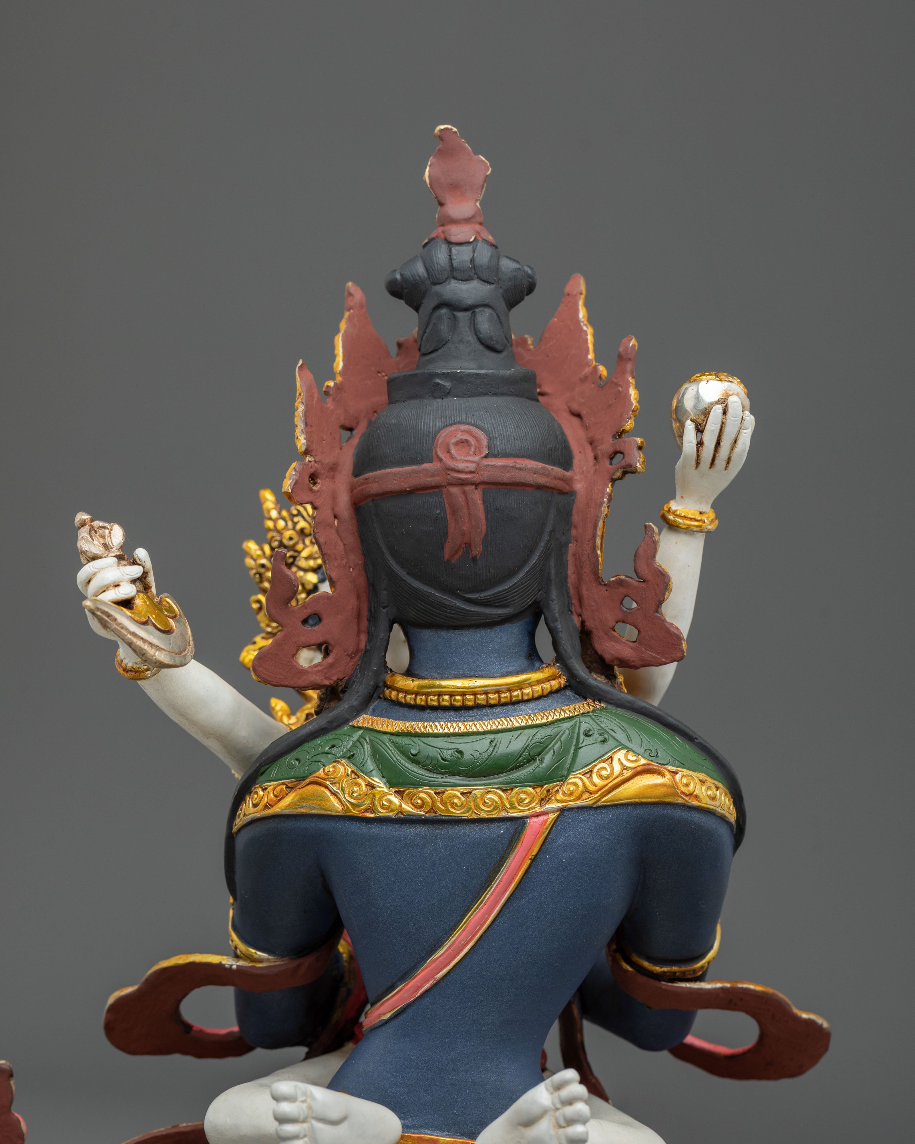 Vajradhara Statue with Consort | Gold & Acrylic Painted Figurine