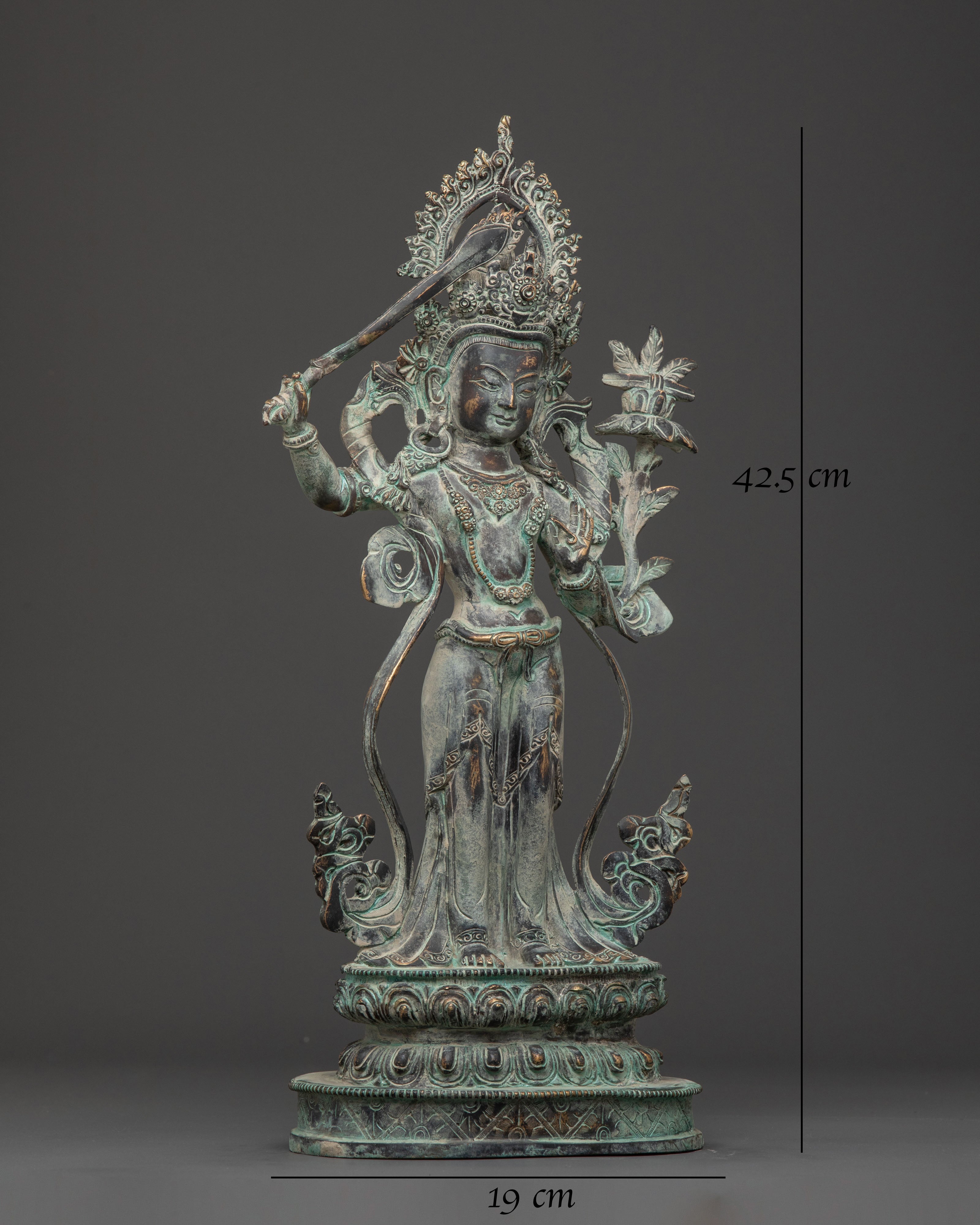 Manjushri Statue with Antique Finish | Wisdom Figure
