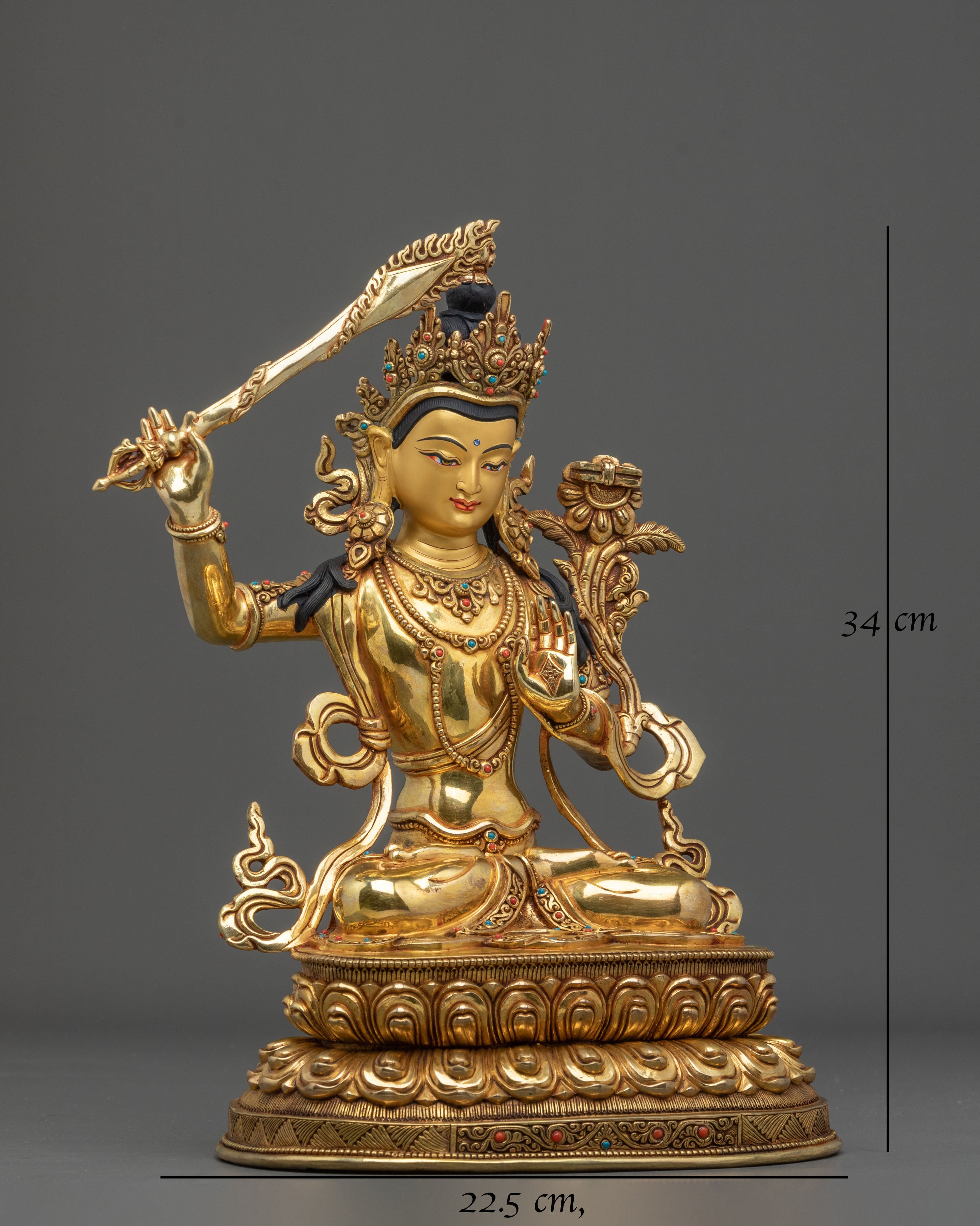 Manjushri Flaming Sword Wisdom Sculpture | Deity of Transcendent Knowledge
