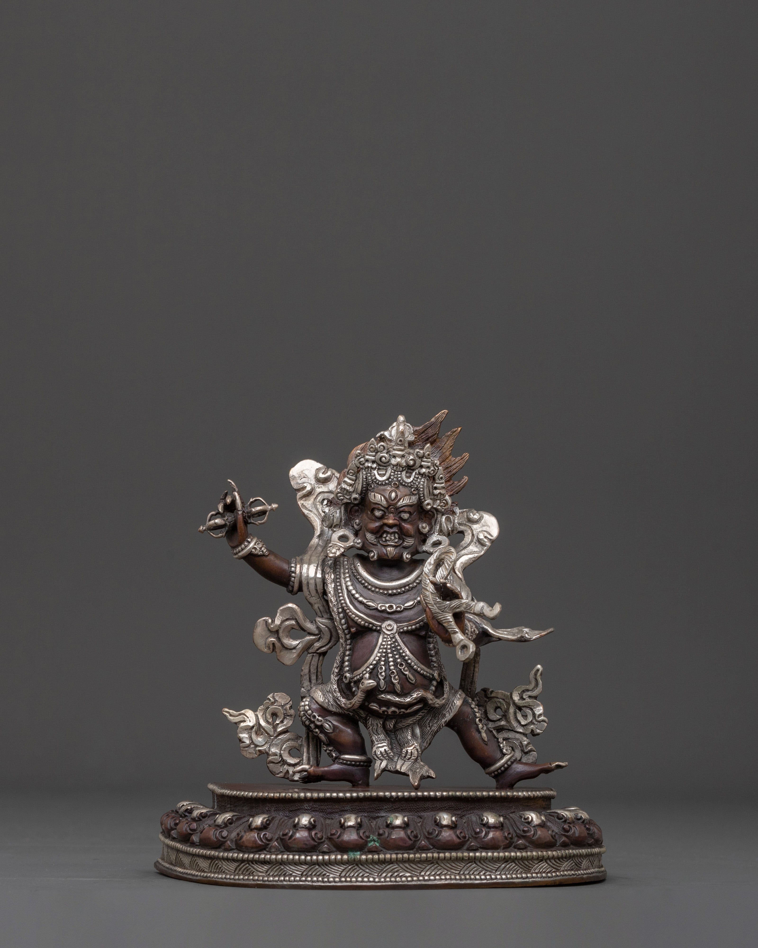 Vajrapani Himalayan Statue in Oxidized Copper and Silver