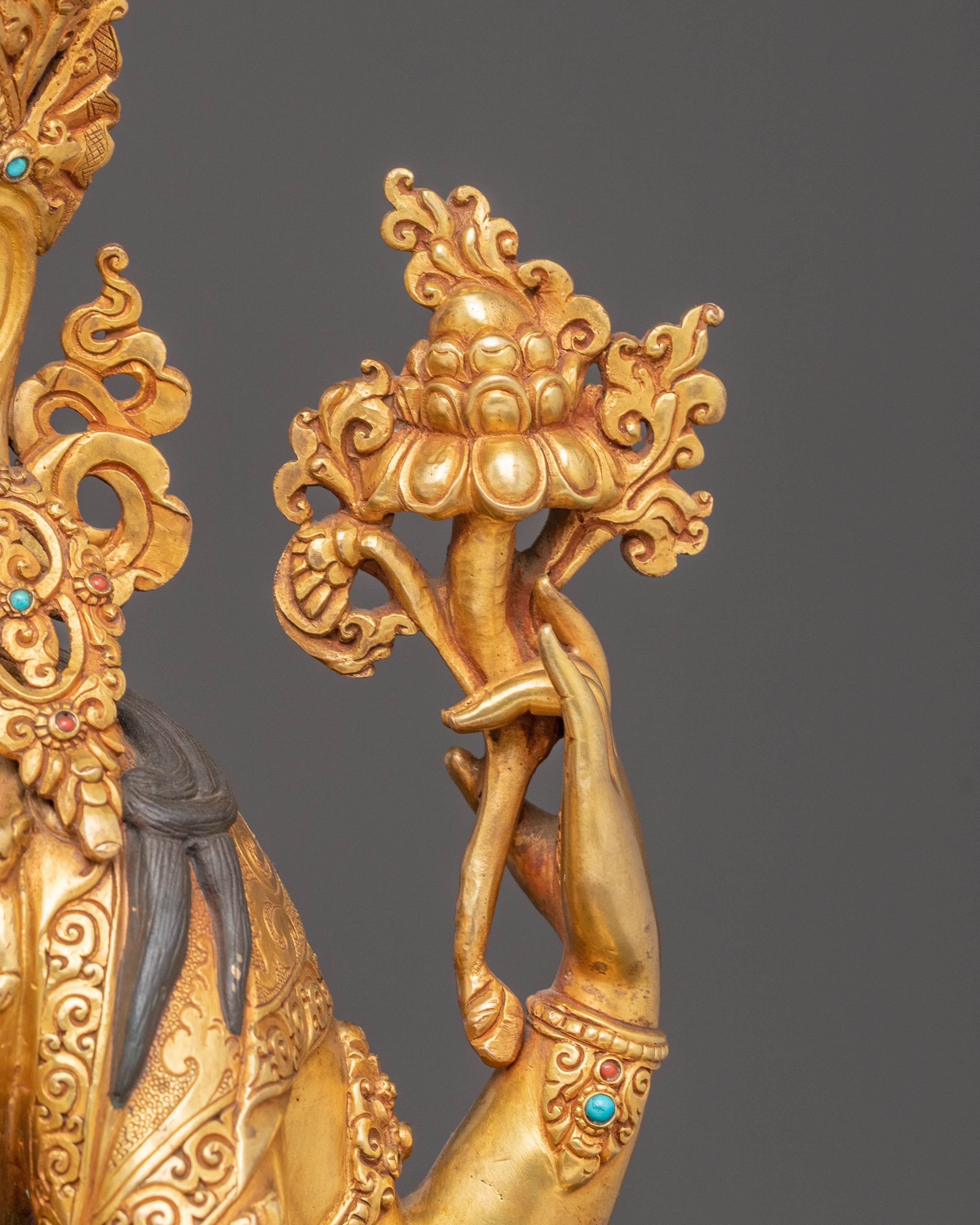Golden Avalokiteshvara Bodhisattva Statue | Compassion Deity
