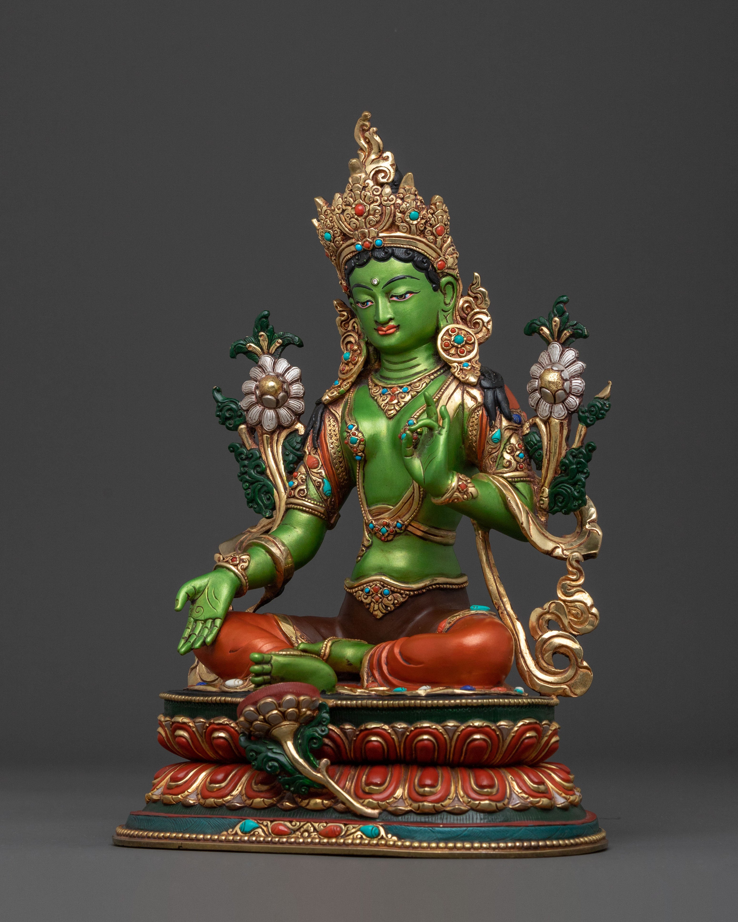 Handcrafted Green Tara Tibetan Statue | Spiritual Icon