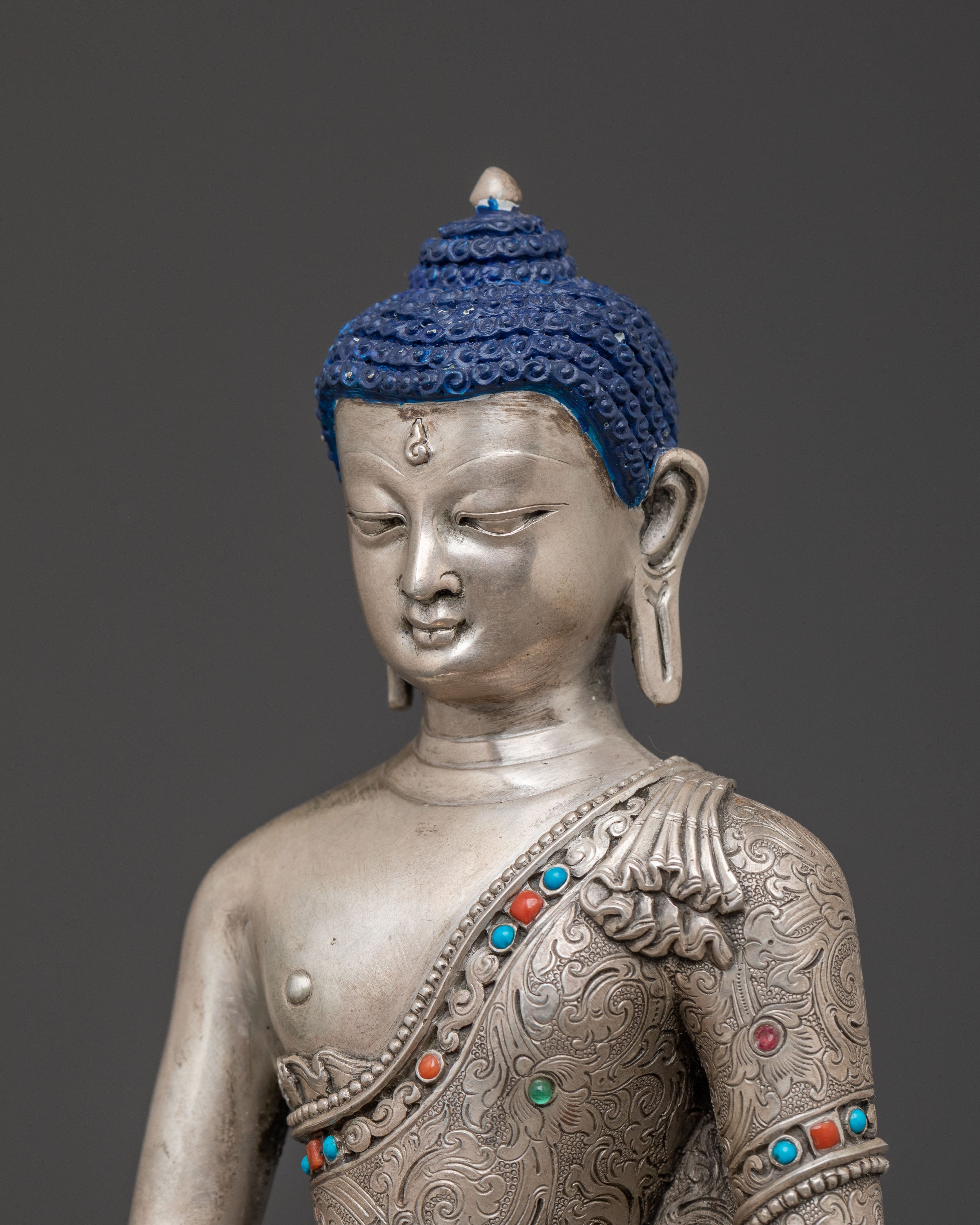 Wisdom Master Shakyamuni Statue: 92.5 Silver Sculpture