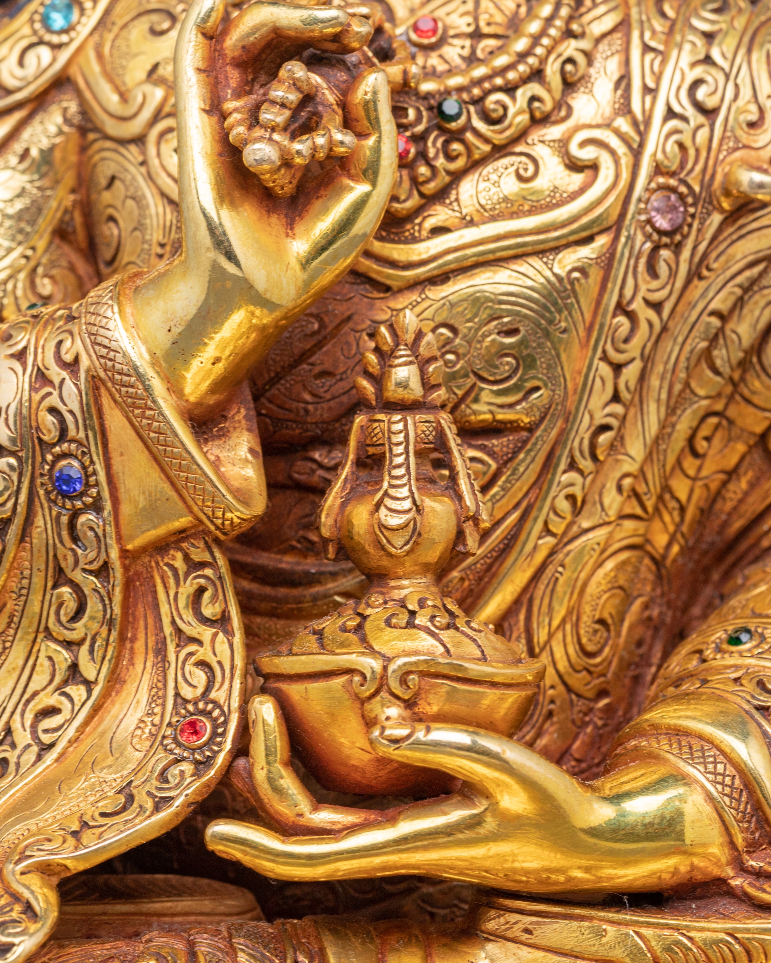 Handmade Golden Statue of Guru Tsyoke Dorje | Traditional Tibetan Icon