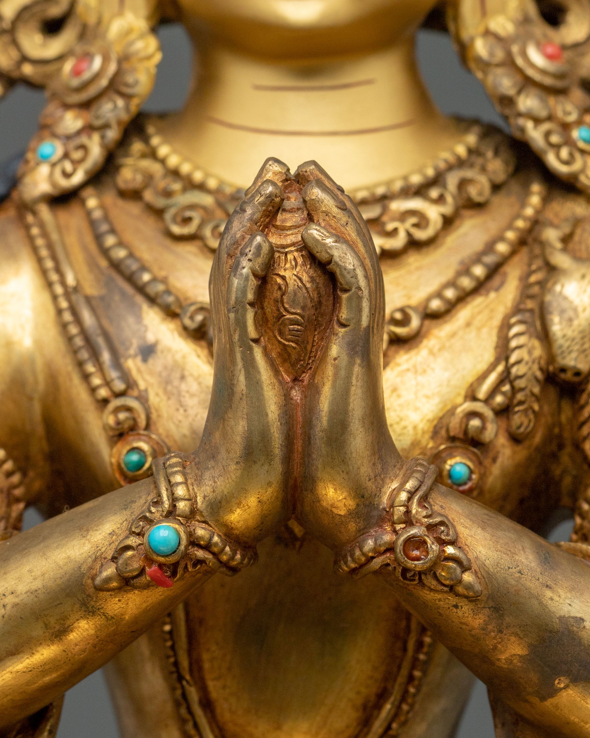 Chenrezig Fire Gold Gilded Statue | Buddhist Figurine