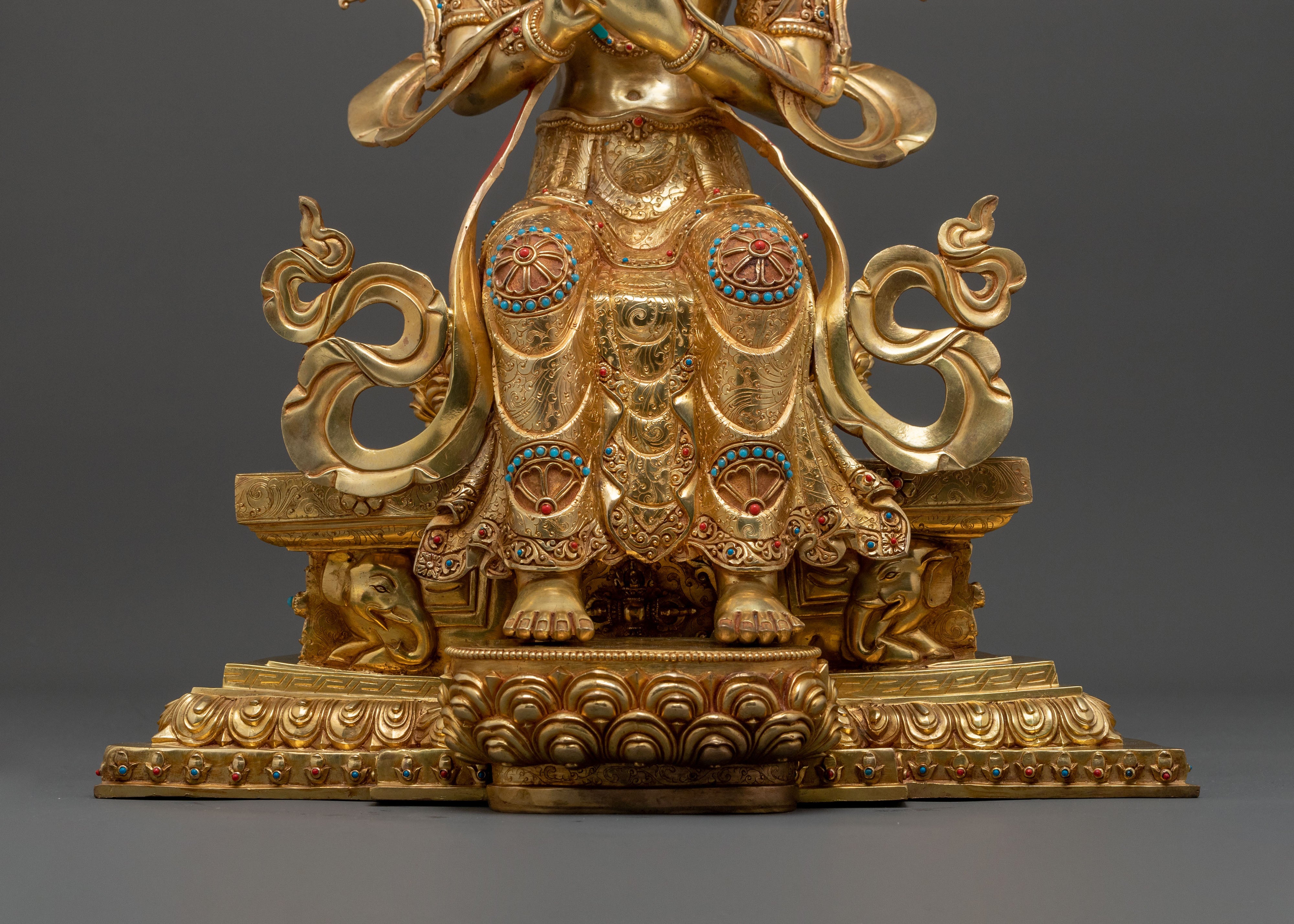 Maitreya Buddha Fire Gold Gilded Statue | Home Decor