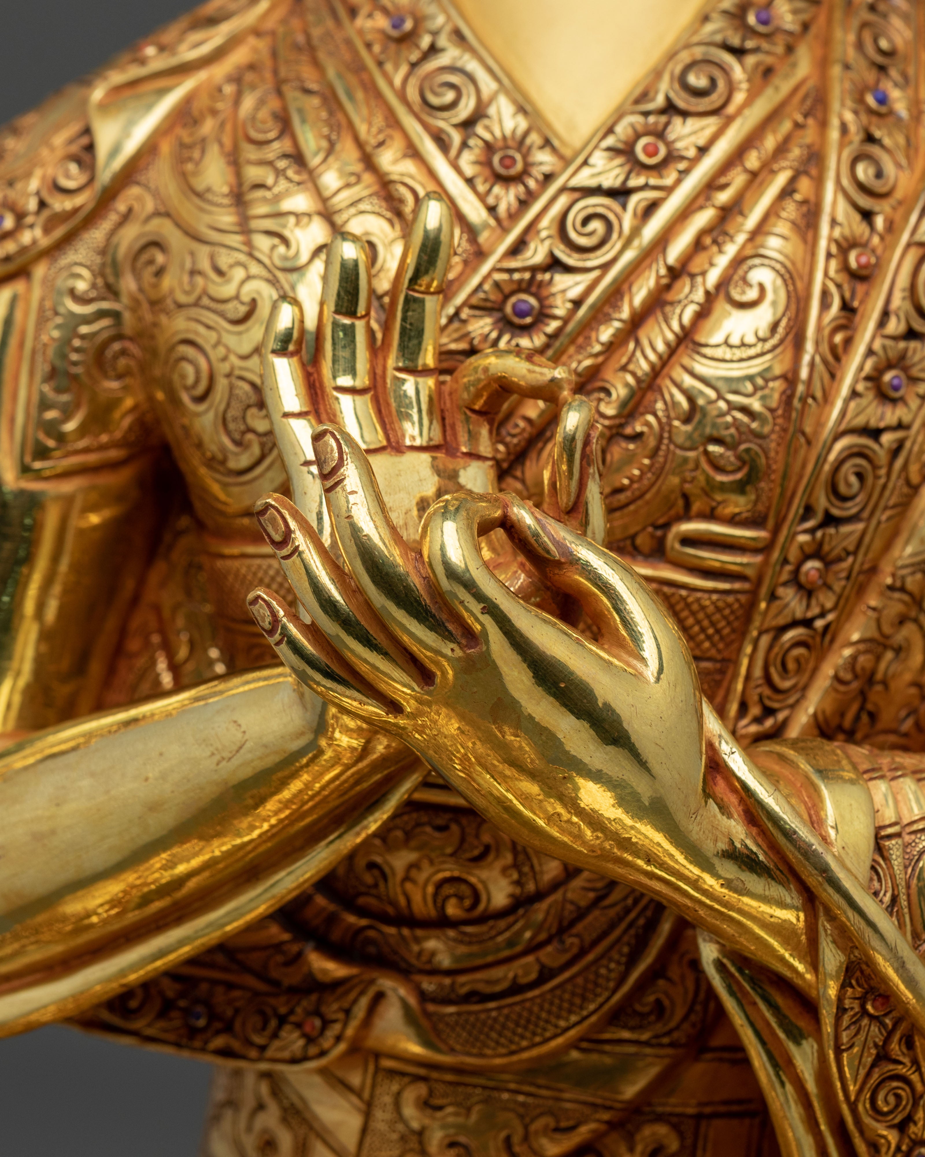 Tsongkhapa with Two Disciples Altar Sculpture | 24K Gold Glided