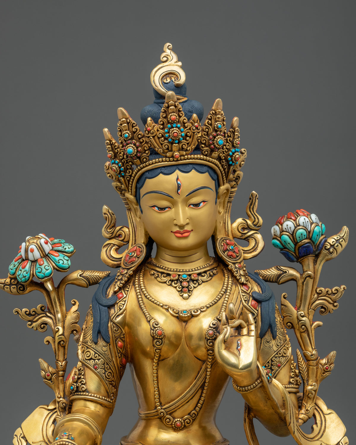 Seven Eyed Deity White Tara Sculpture | Symbol of Healing and Longevity