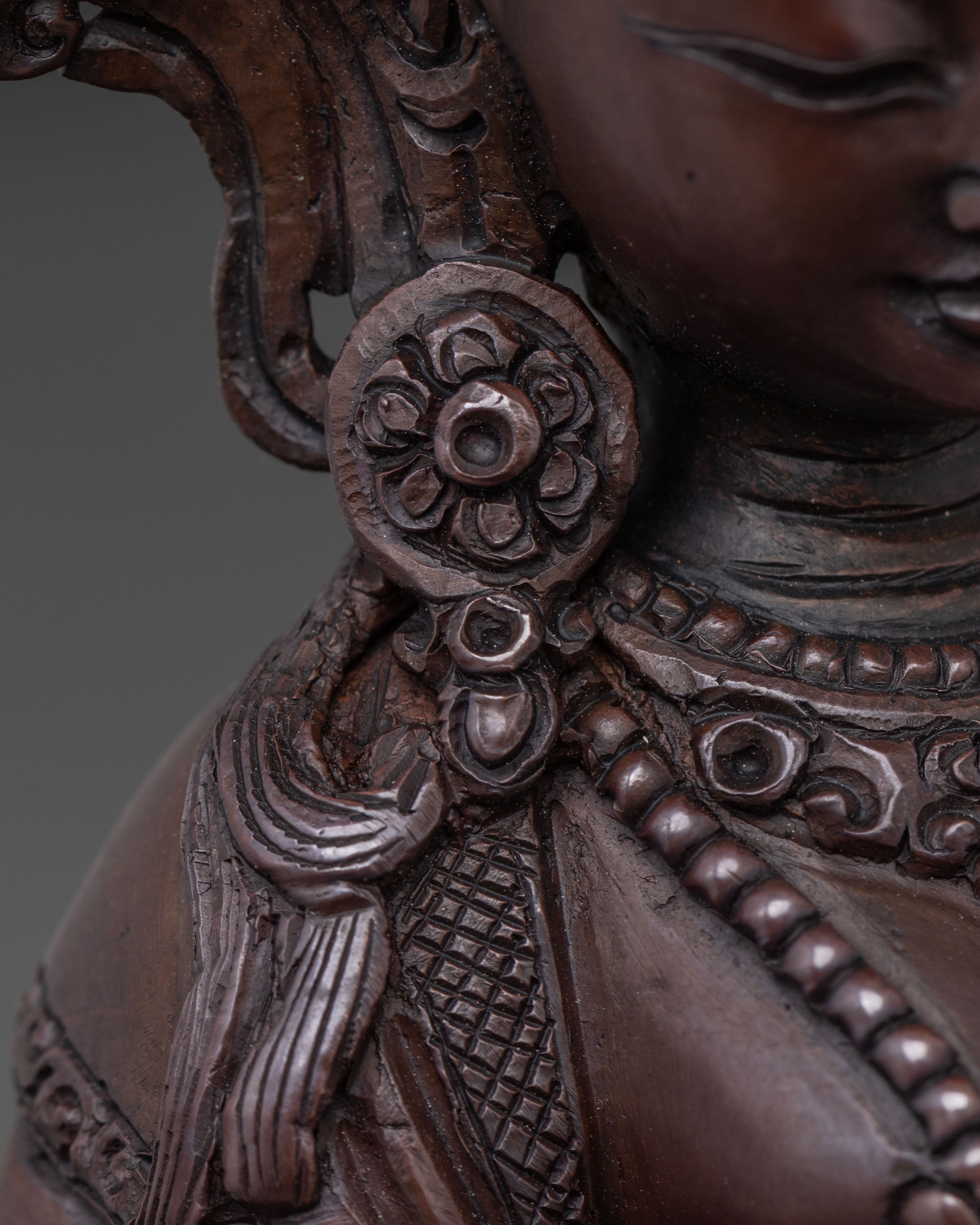 Prajnaparamita Sacred Statue in Oxidized Copper