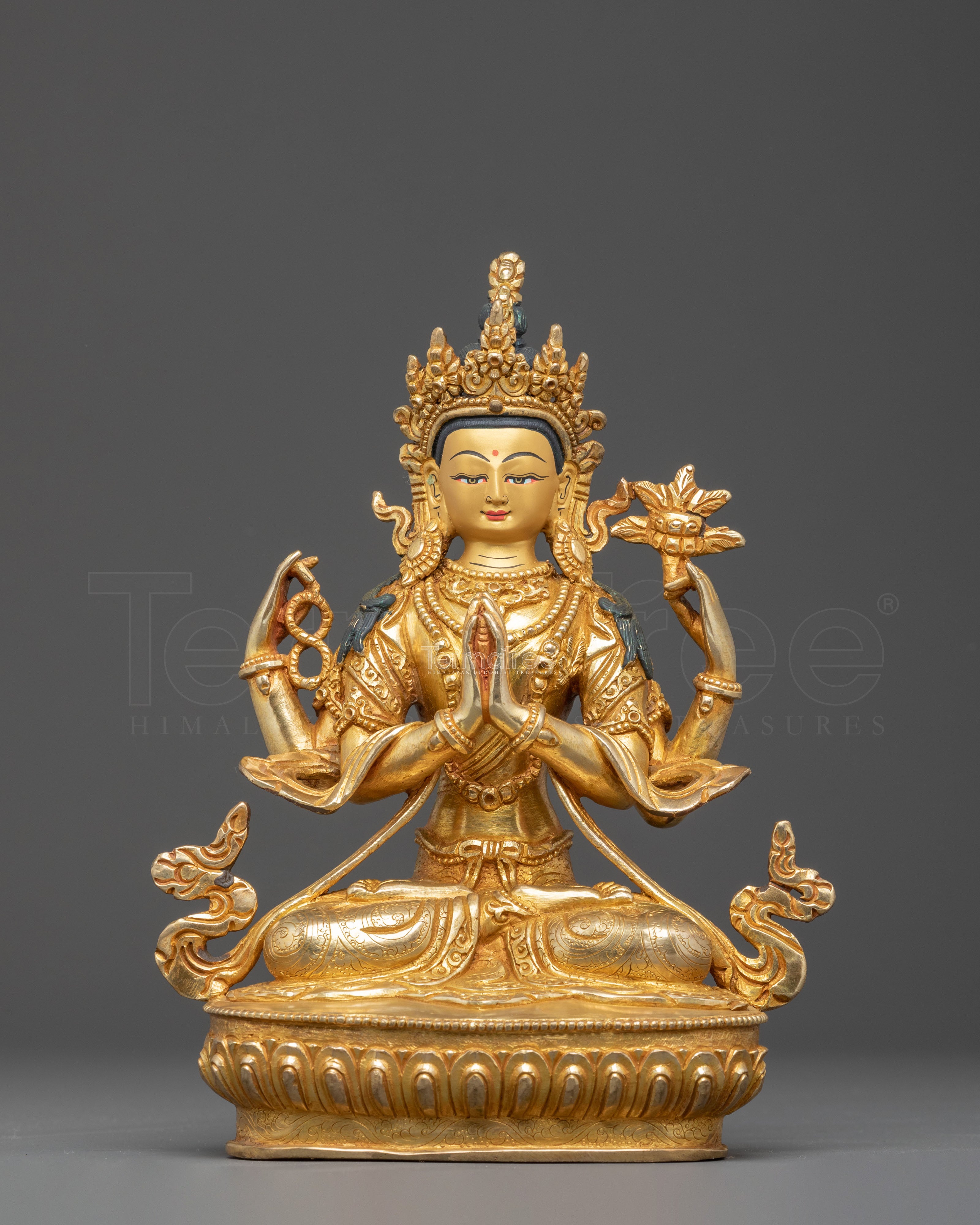 Handmade Chenrezig Golden Statue of Compassion