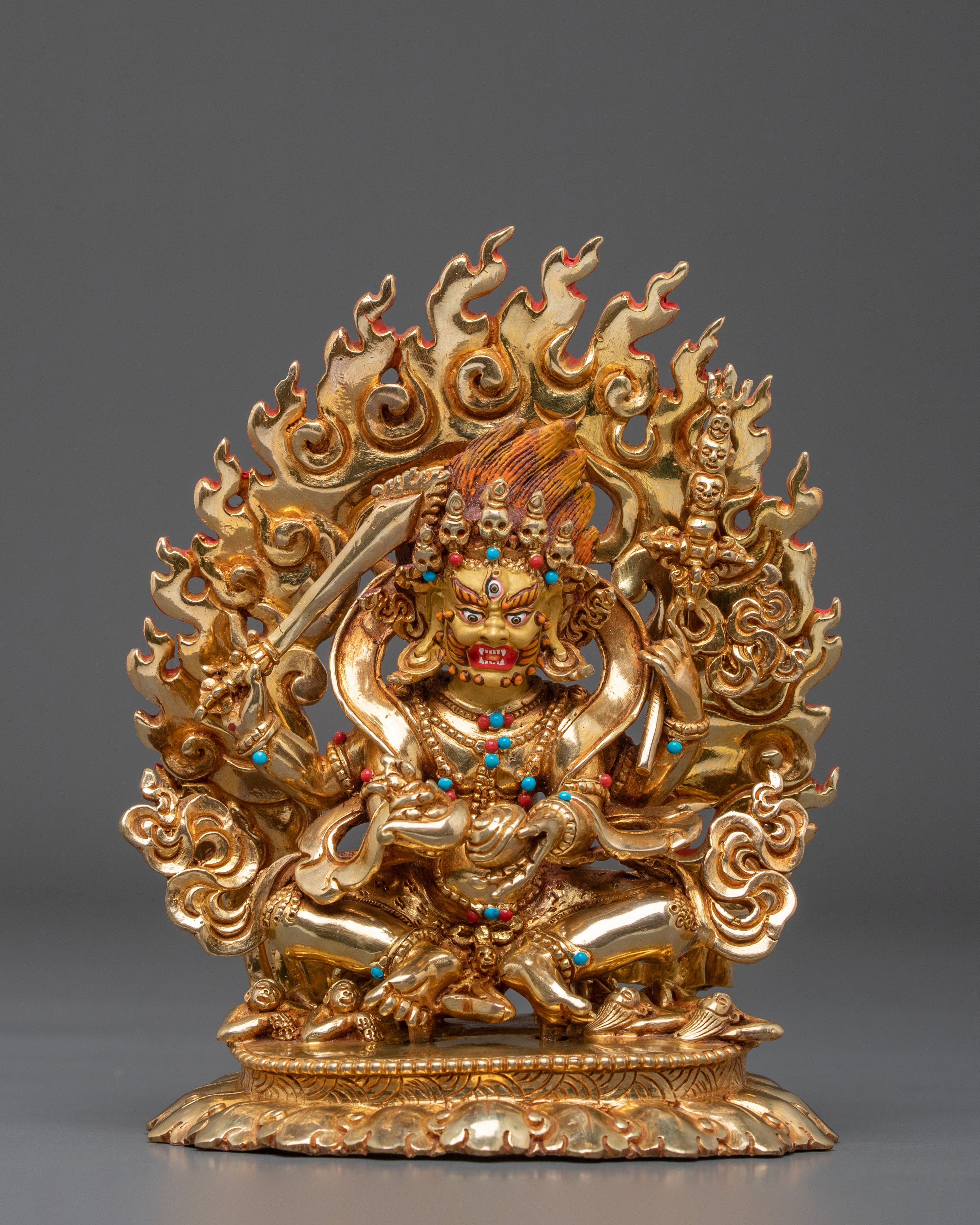 Four-Armed Mahakala Statue: Wrathful Protector of Dharma