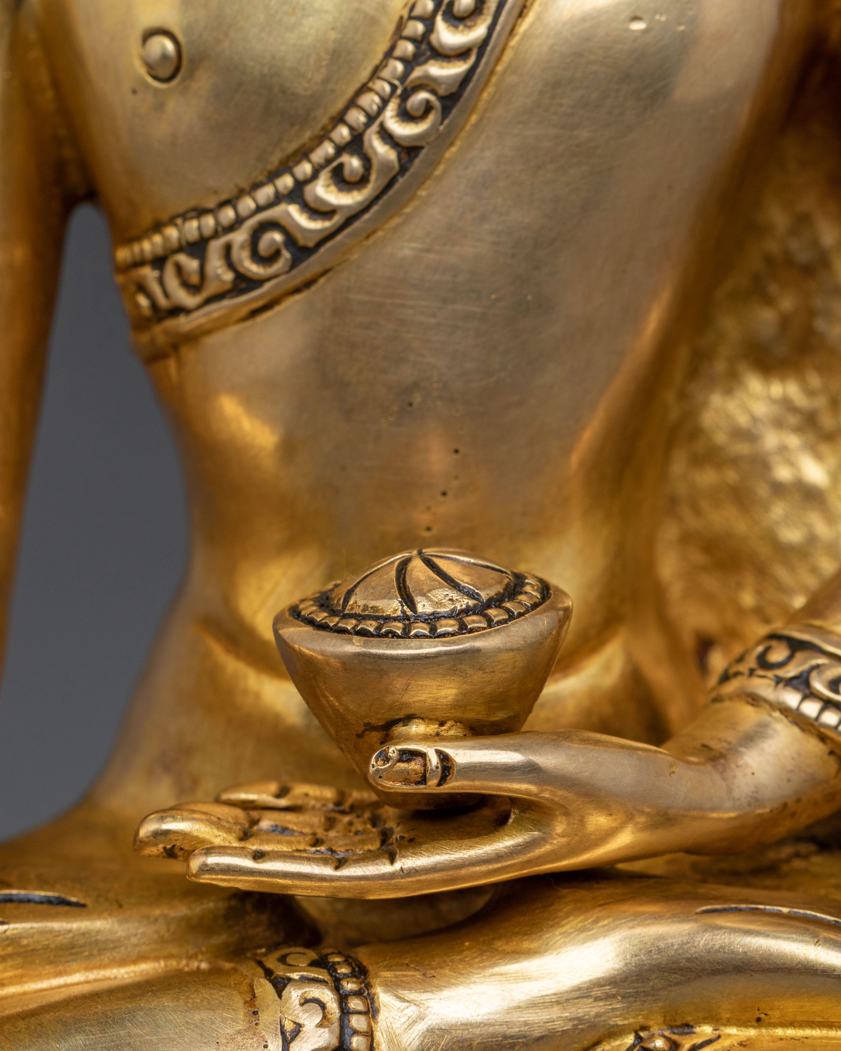Shakyamuni Buddha Sacred Figurine: 24K Gold Gilded