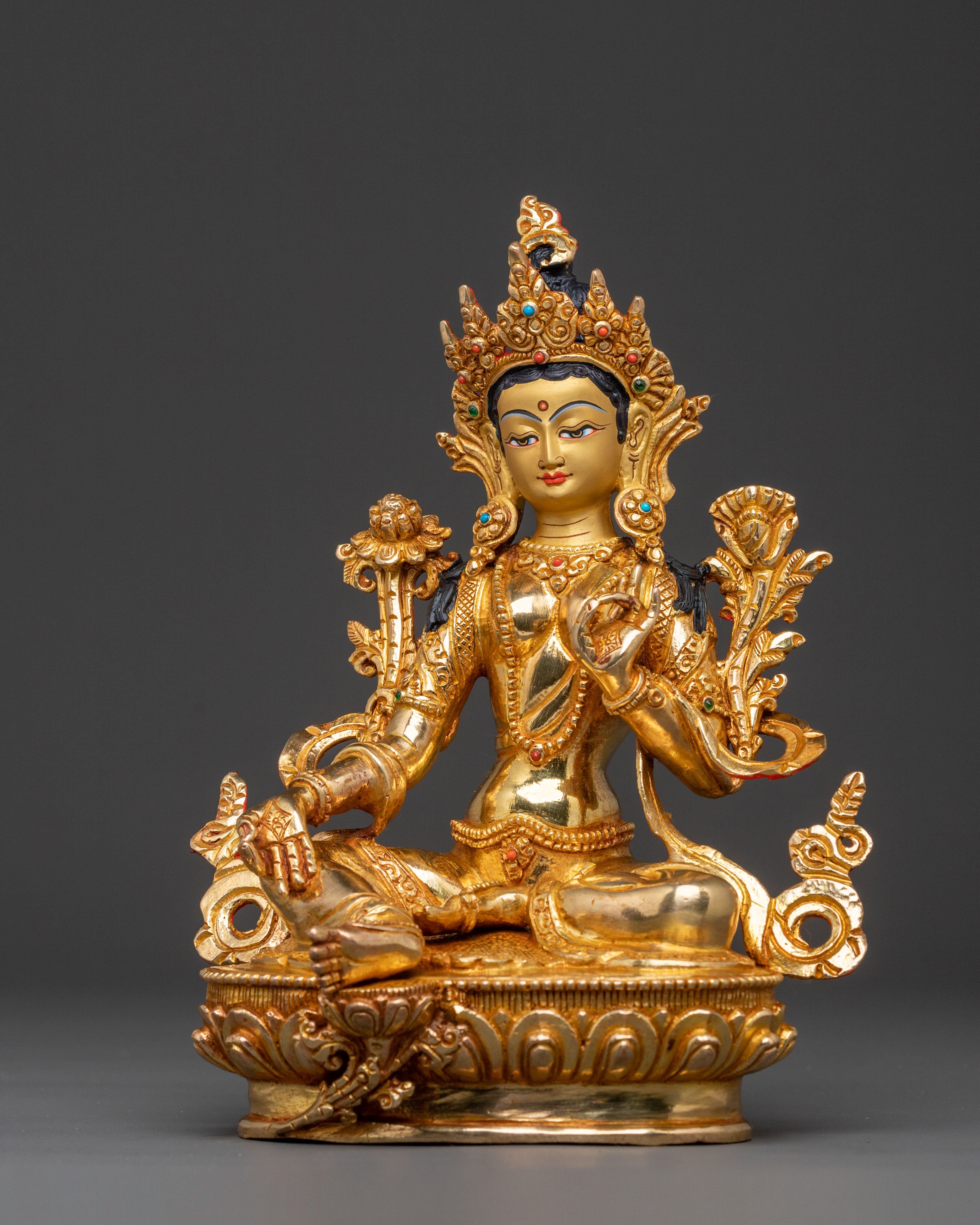 Green Tara Golden Statue: Divine Grace
