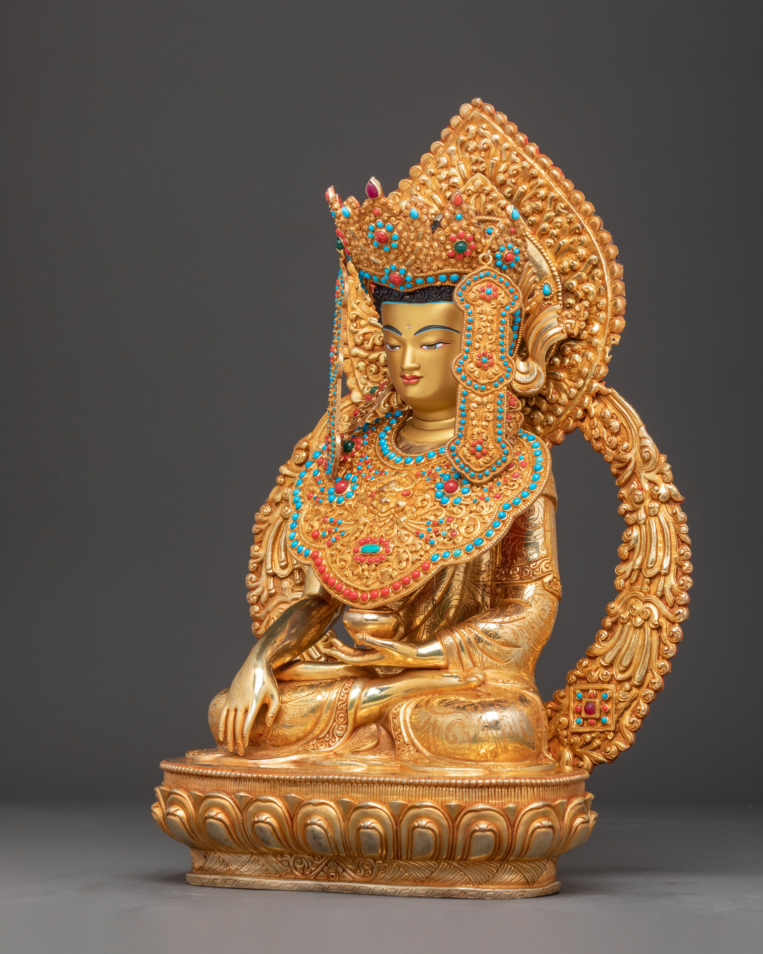 Handcrafted Golden Shakyamuni Buddha Statue with Gemstones