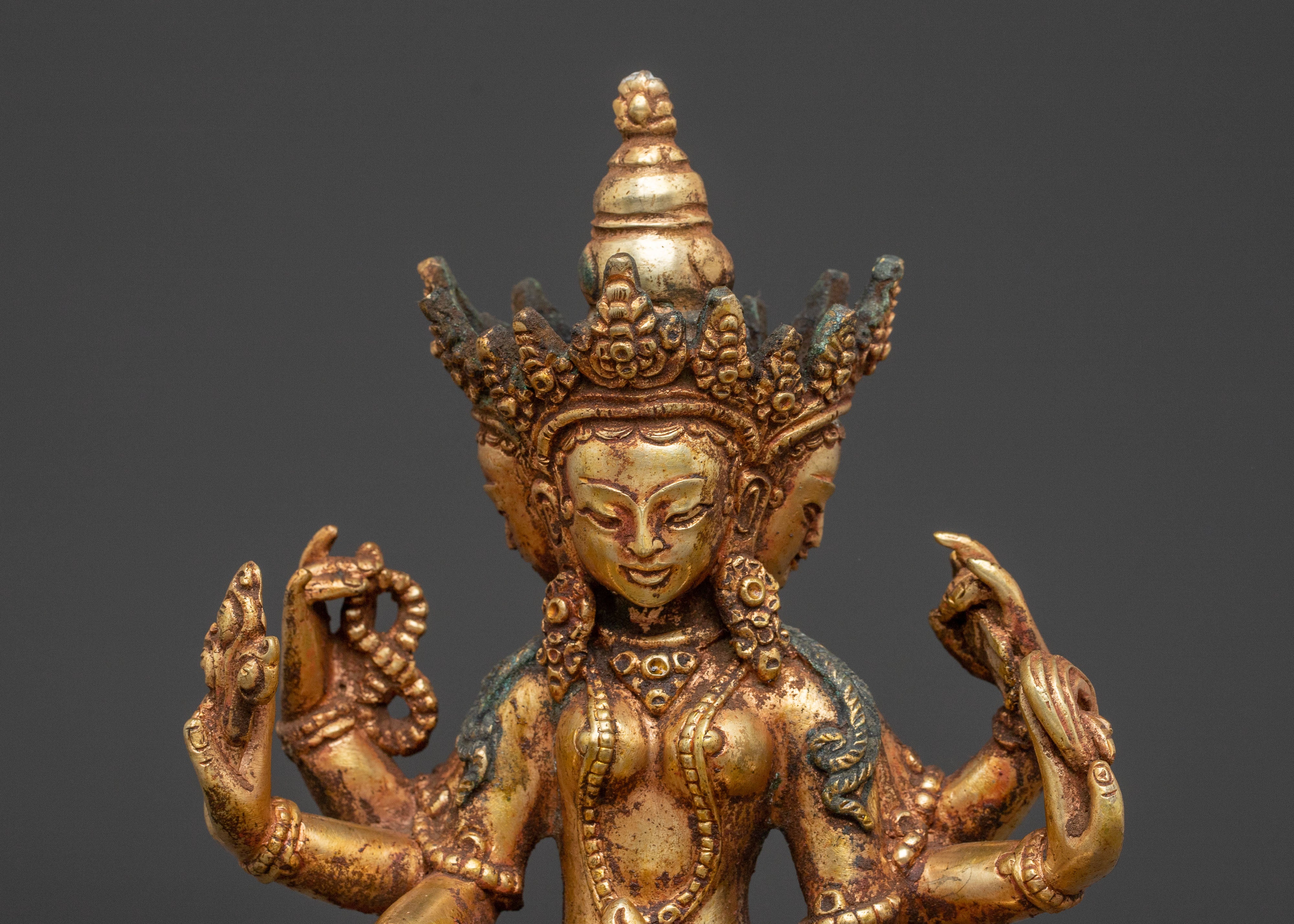 Vasudhara Statue: Antique Brass and Copper Elegance