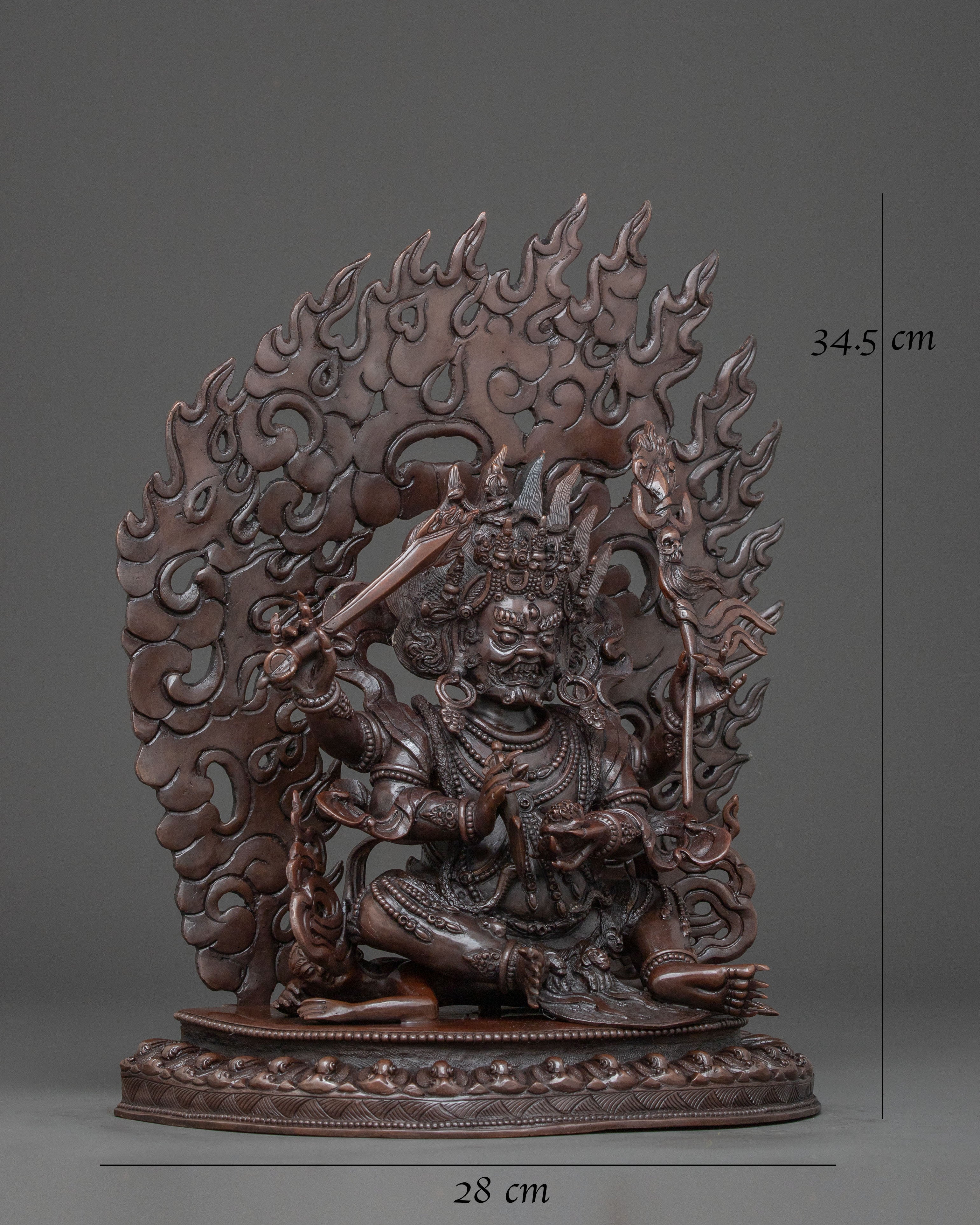 Four Armed Mahakala Statue in Oxidized Copper