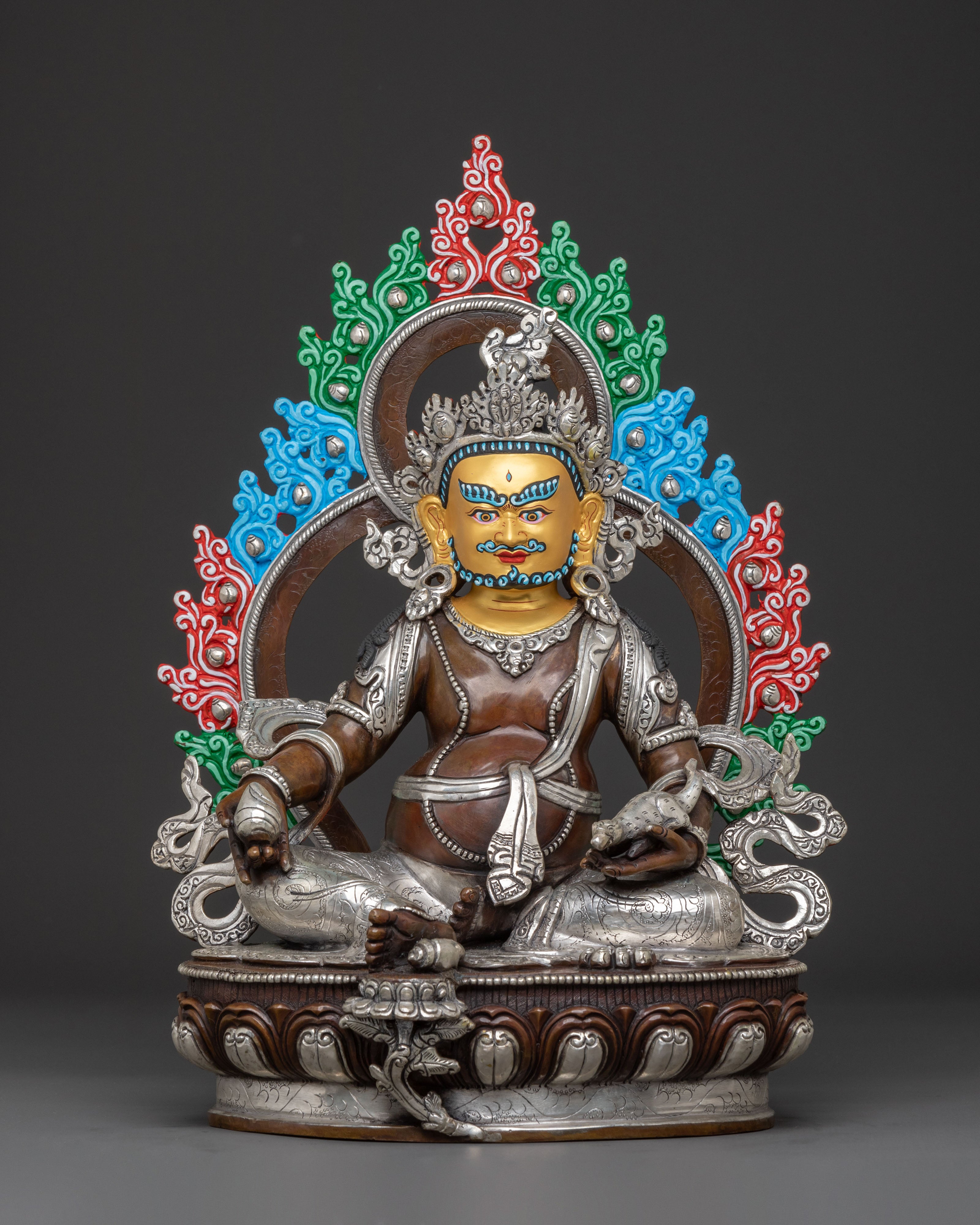 Dzambhala Copper Handcrafted Statue with Silver Accents