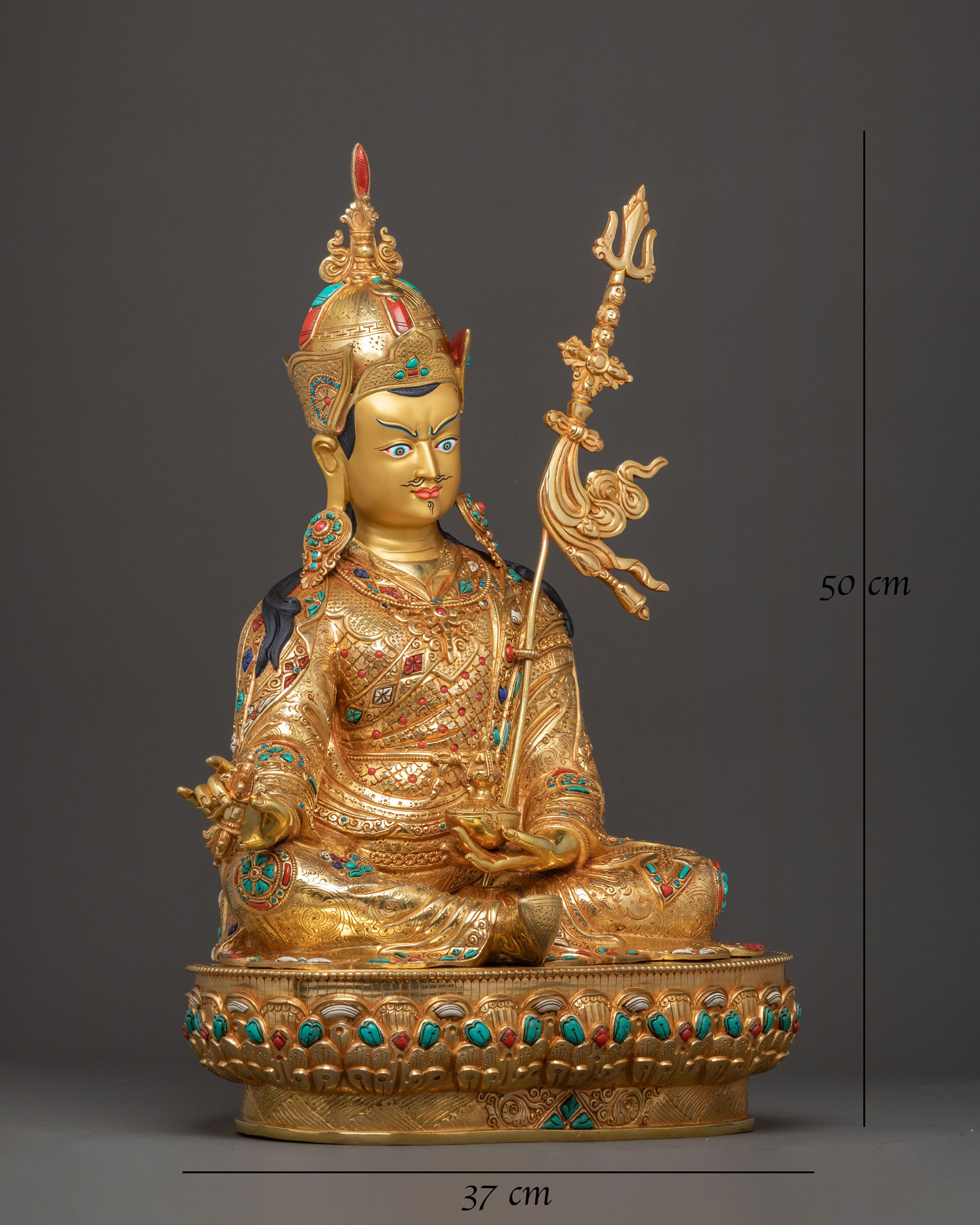 24K Gold Gilded Holy Guru Rinpoche Statue – Radiant Masterpiece