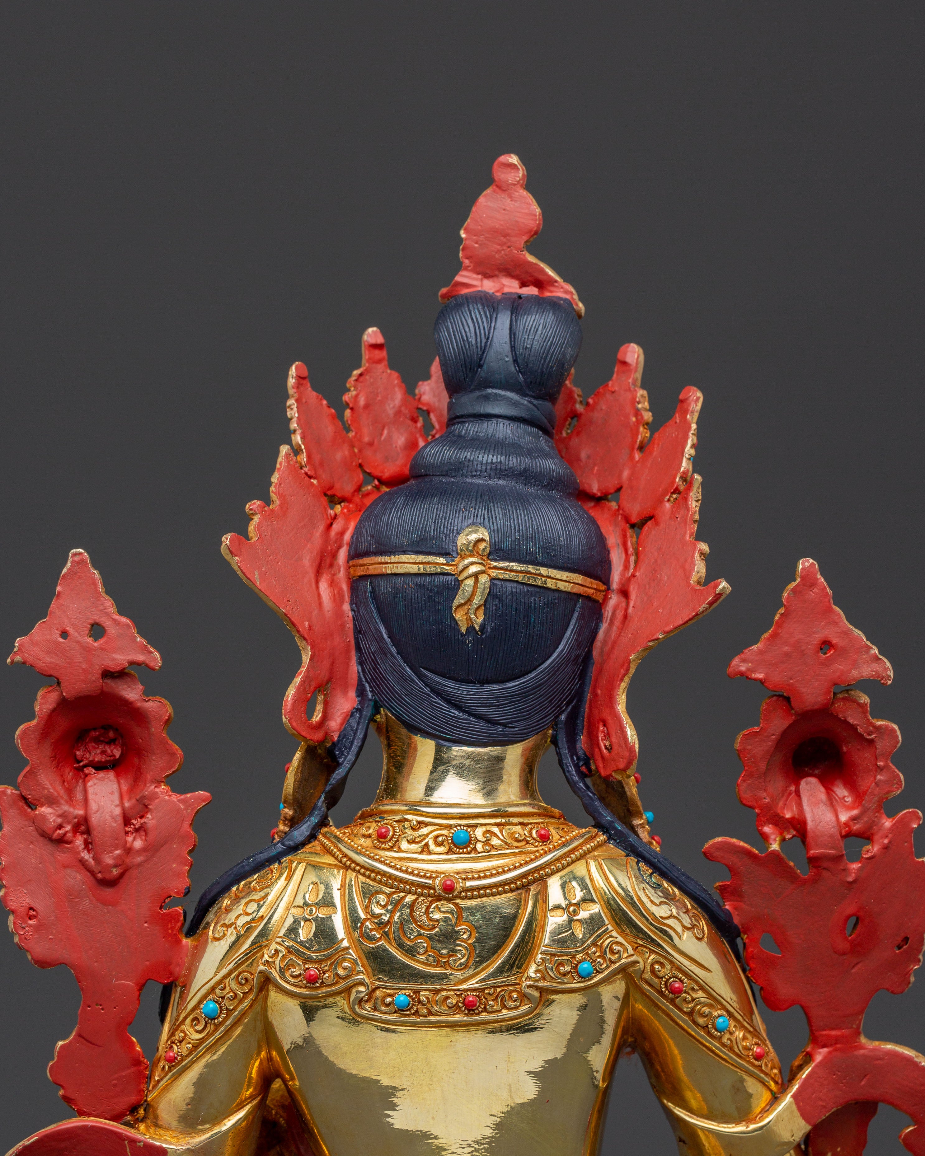 Handcrafted White Tara Spiritual Statue: 24K Gold Gilded Masterpiece