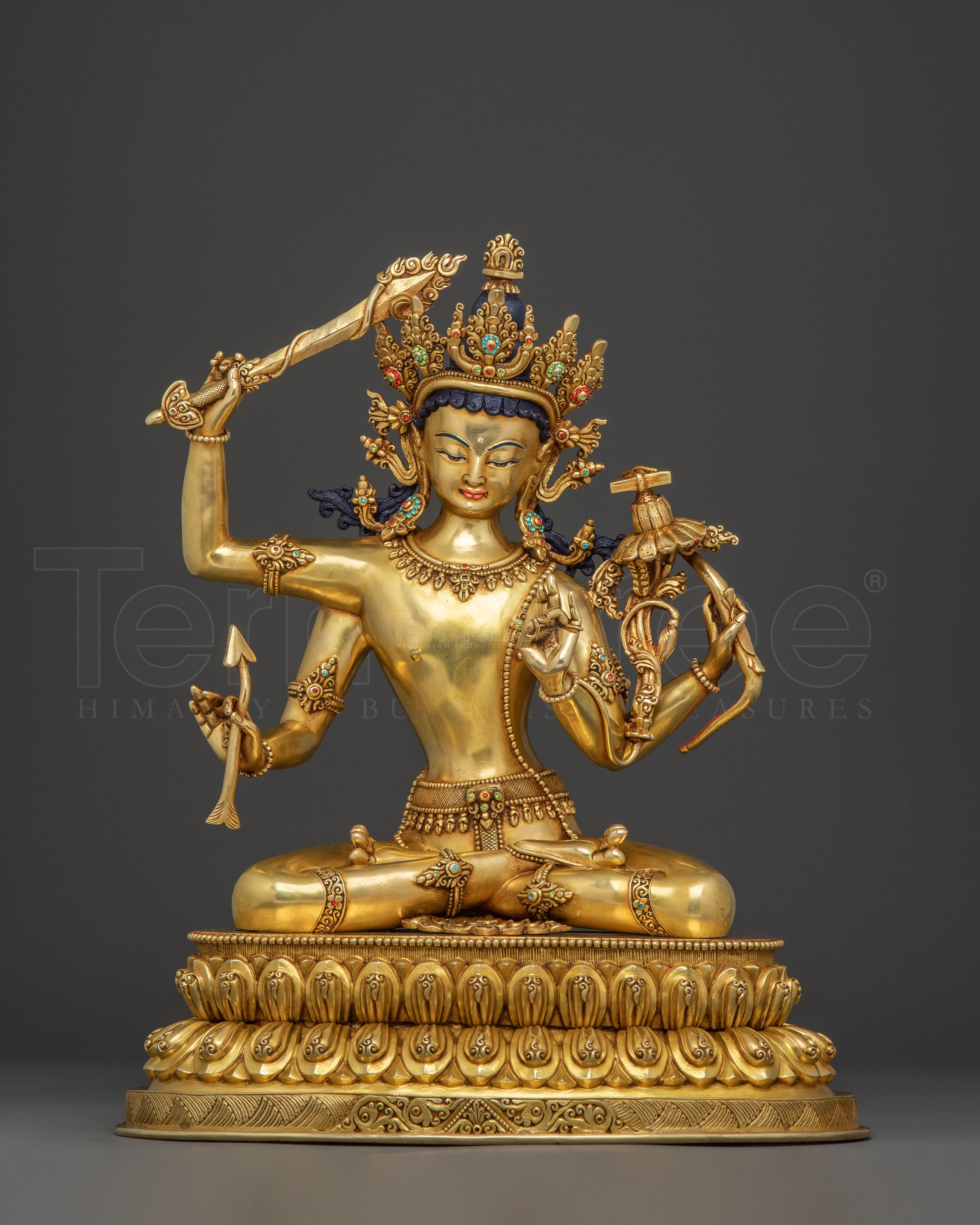 24k Gold Gilded Maha Manjushri Statue
