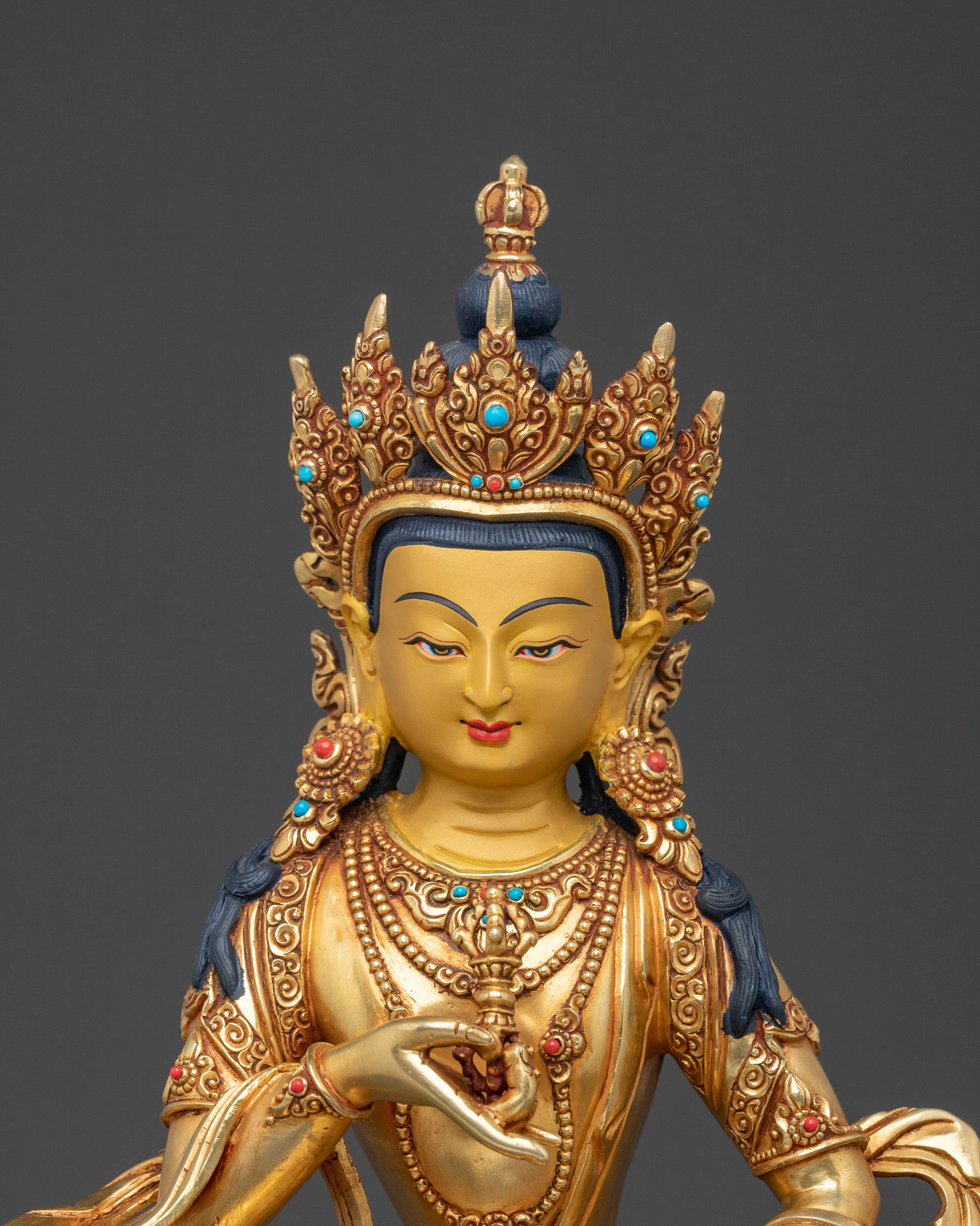 Sacred Vajrasattva Buddhist Sculpture: 24K Gold Gilded