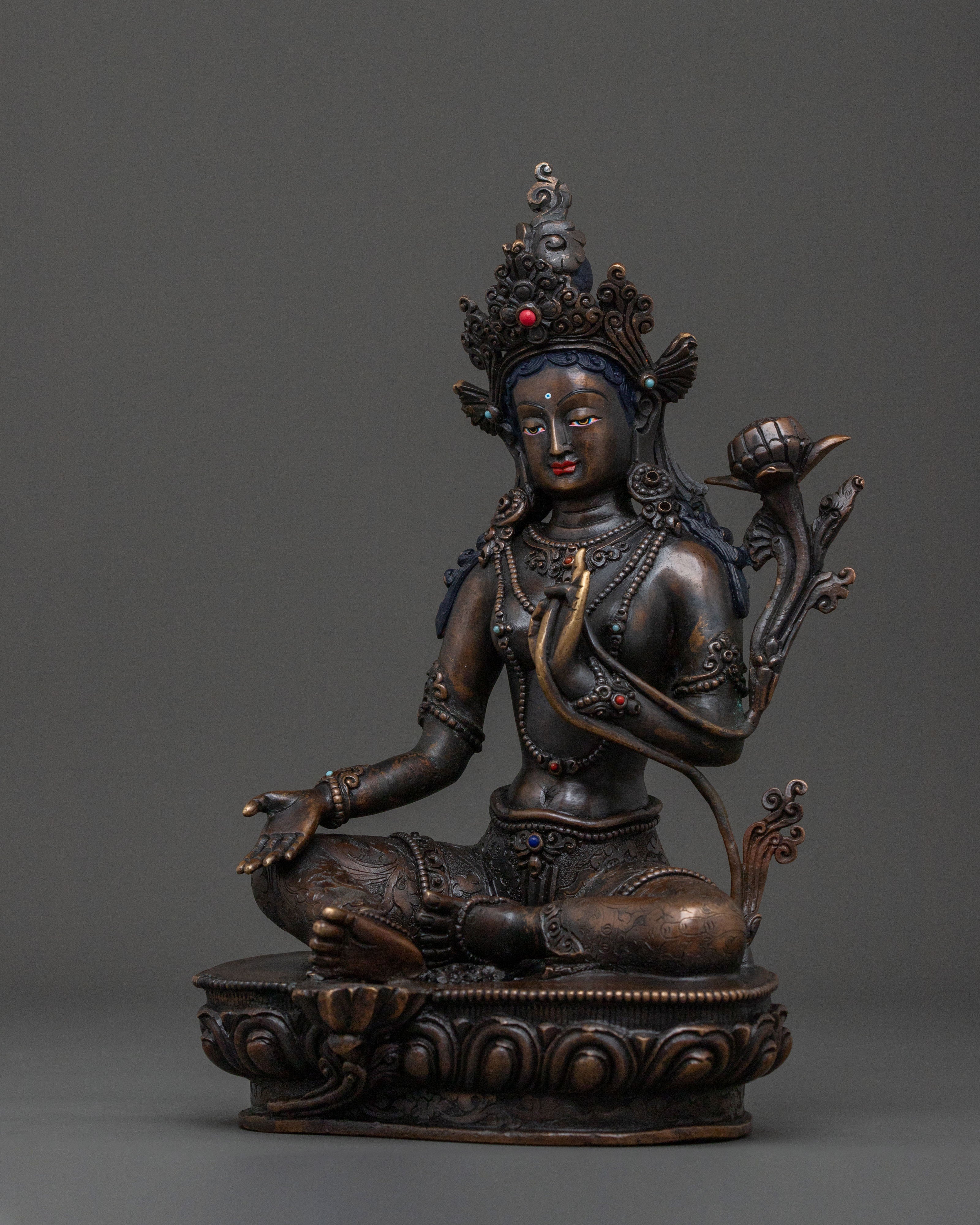 Green Tara Sculpture | Oxidized Copper Goddess