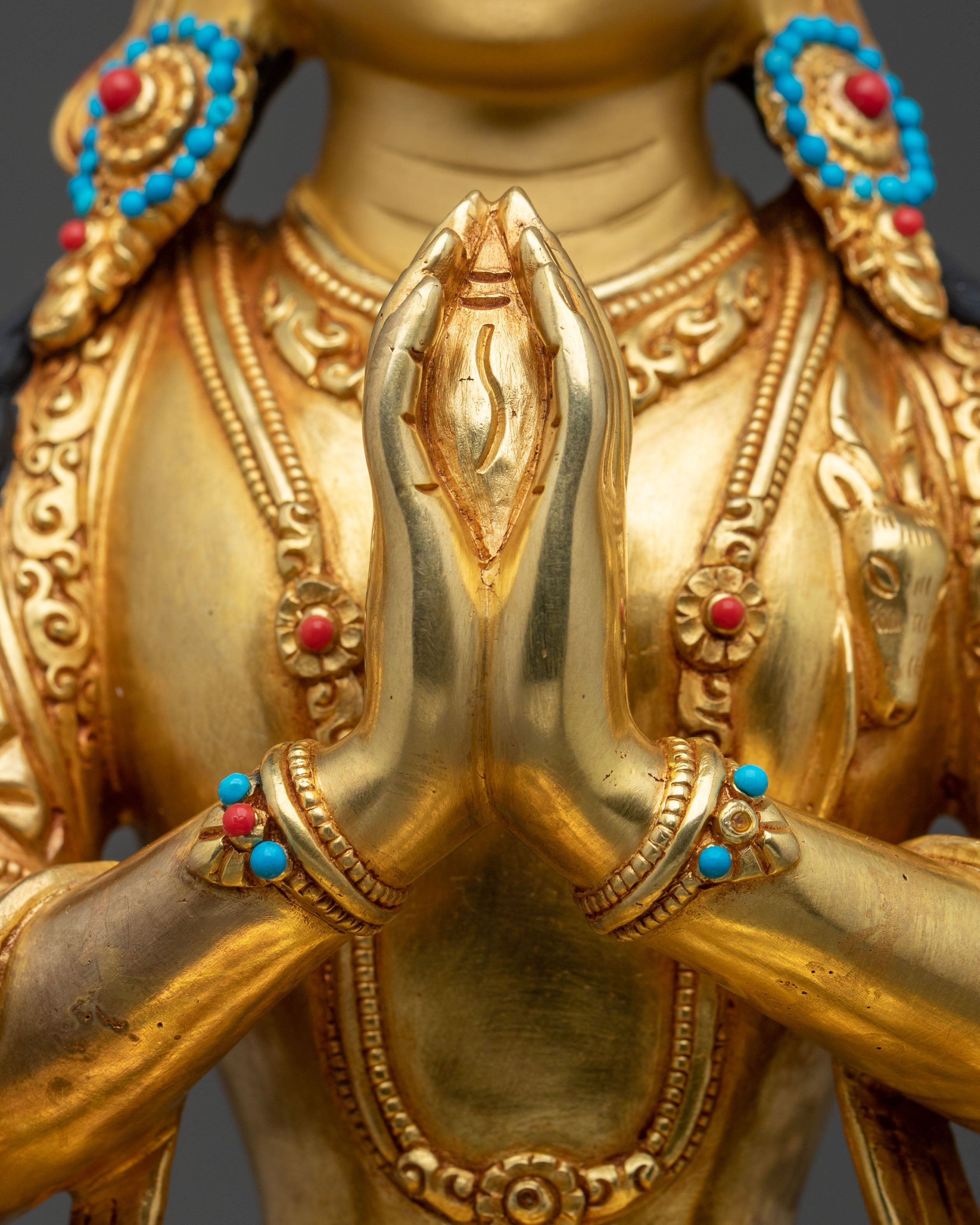 Four-Armed Chenrezig 24K Gold Gilded Statue | Compassionate Radiance
