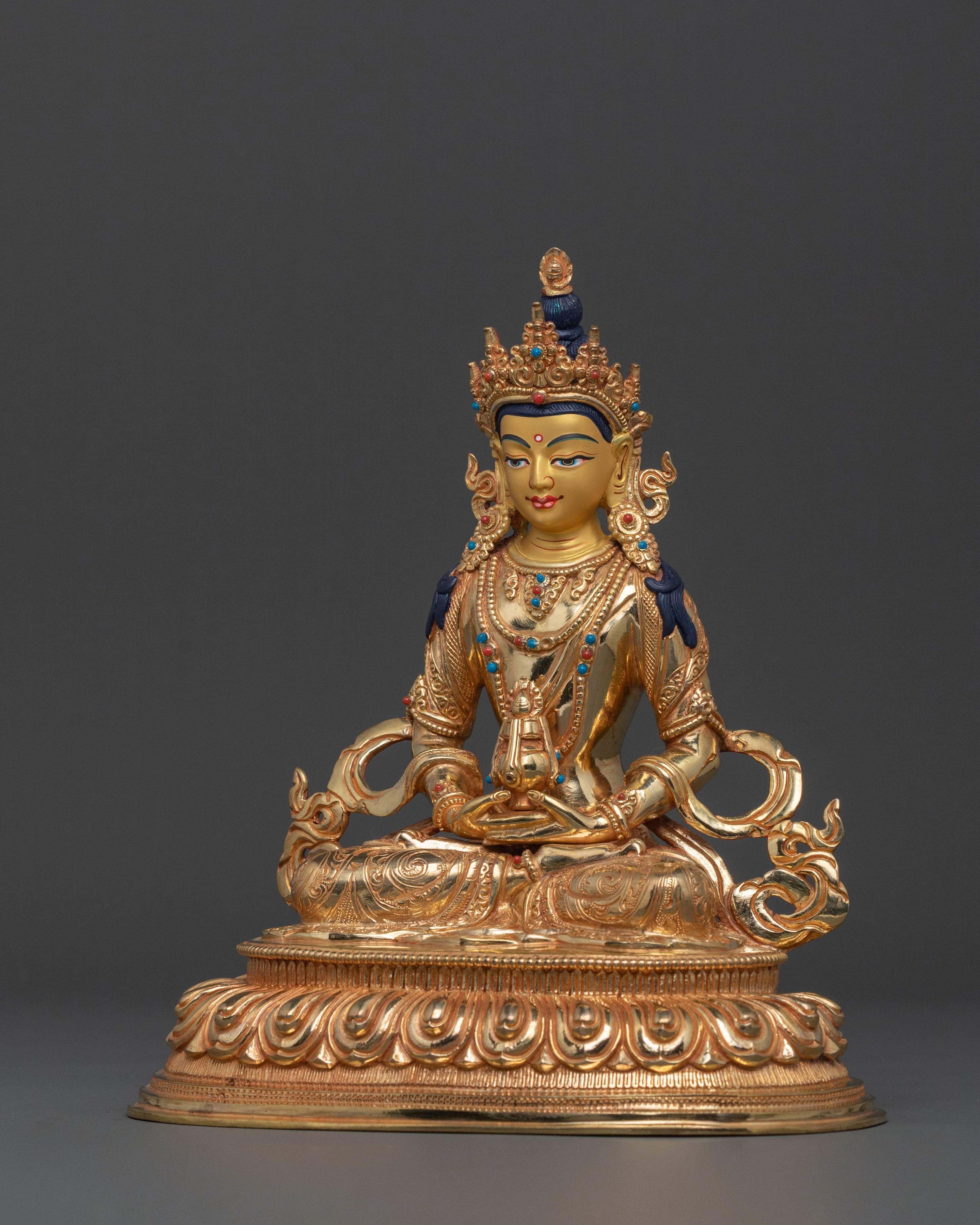 Red Buddha Amitayus Statue | Handcrafted 24K Gold Gilded