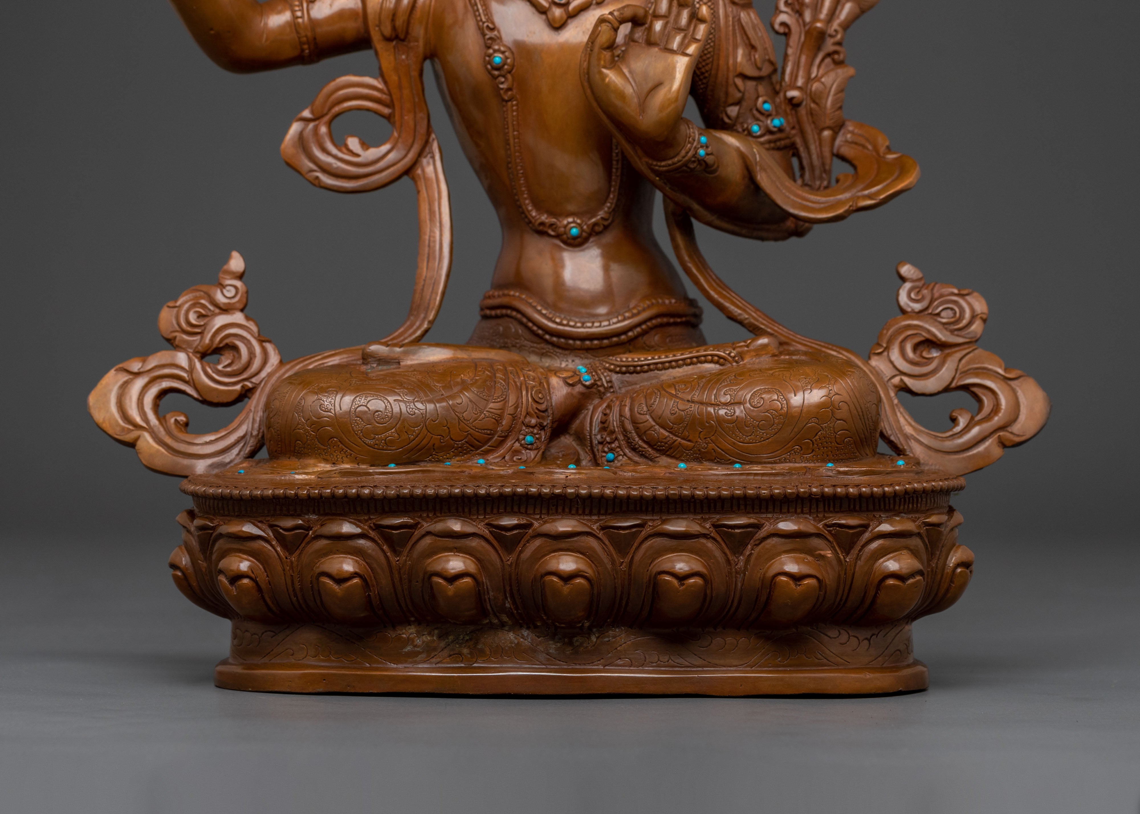 Handmade Manjushri Statue: Oxidized Copper Body