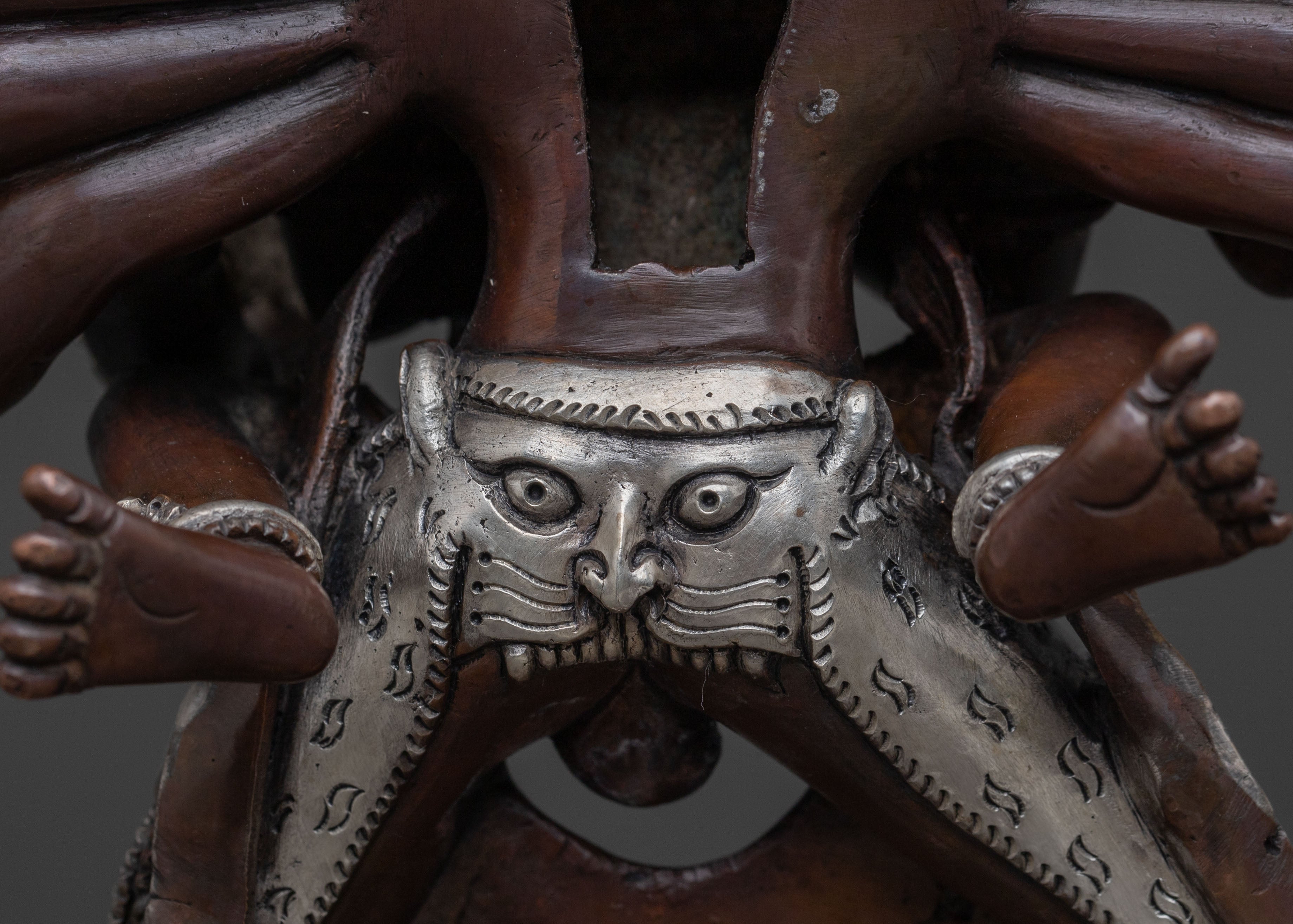 Chakrasamvara: Oxidized Copper Statue with Silver Plating